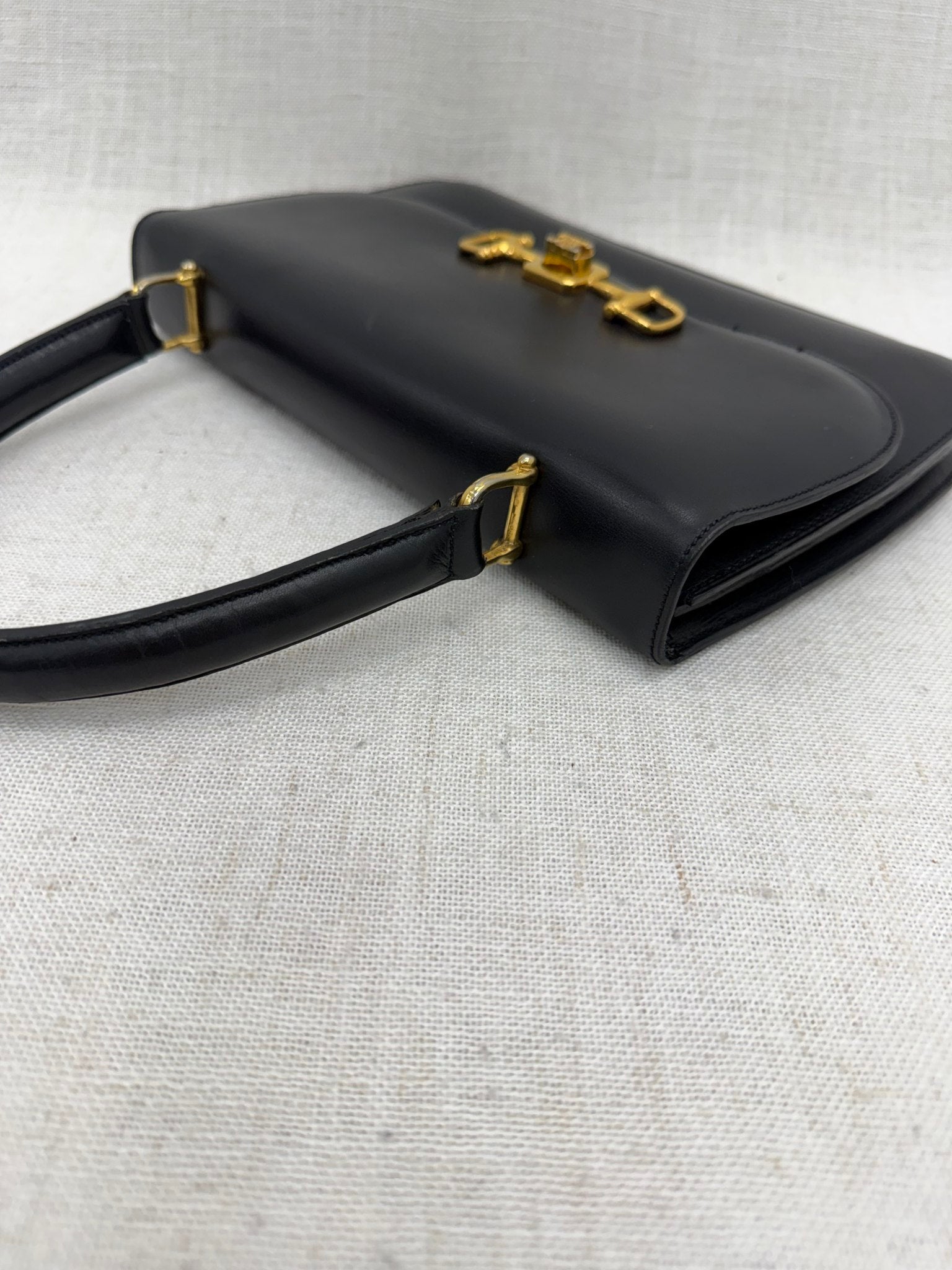 Celine Vintage Dark Navy Leather Turn Lock Top Handle