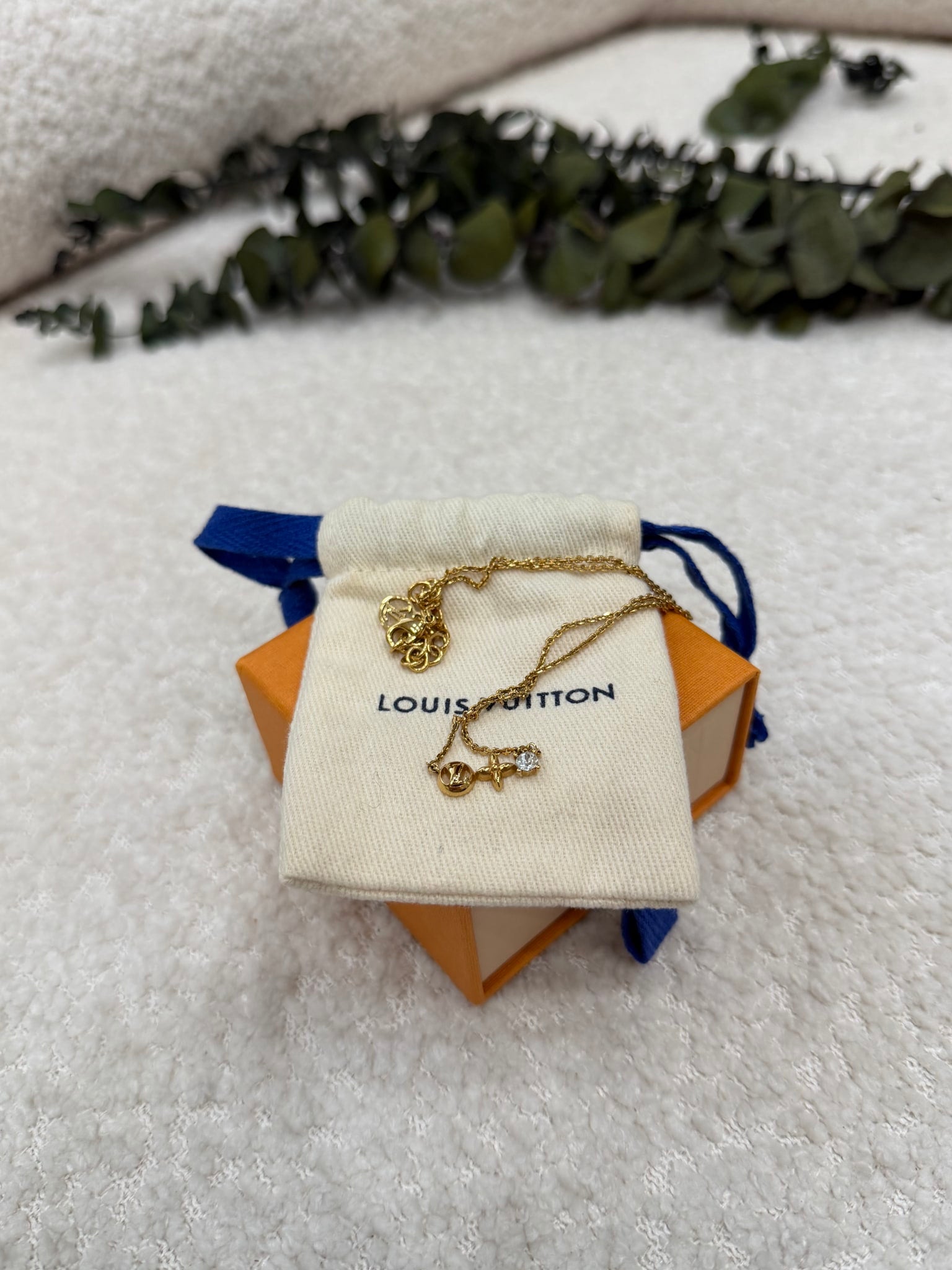 Louis Vuitton Blossom Logo Monogram Gold Tone Necklace