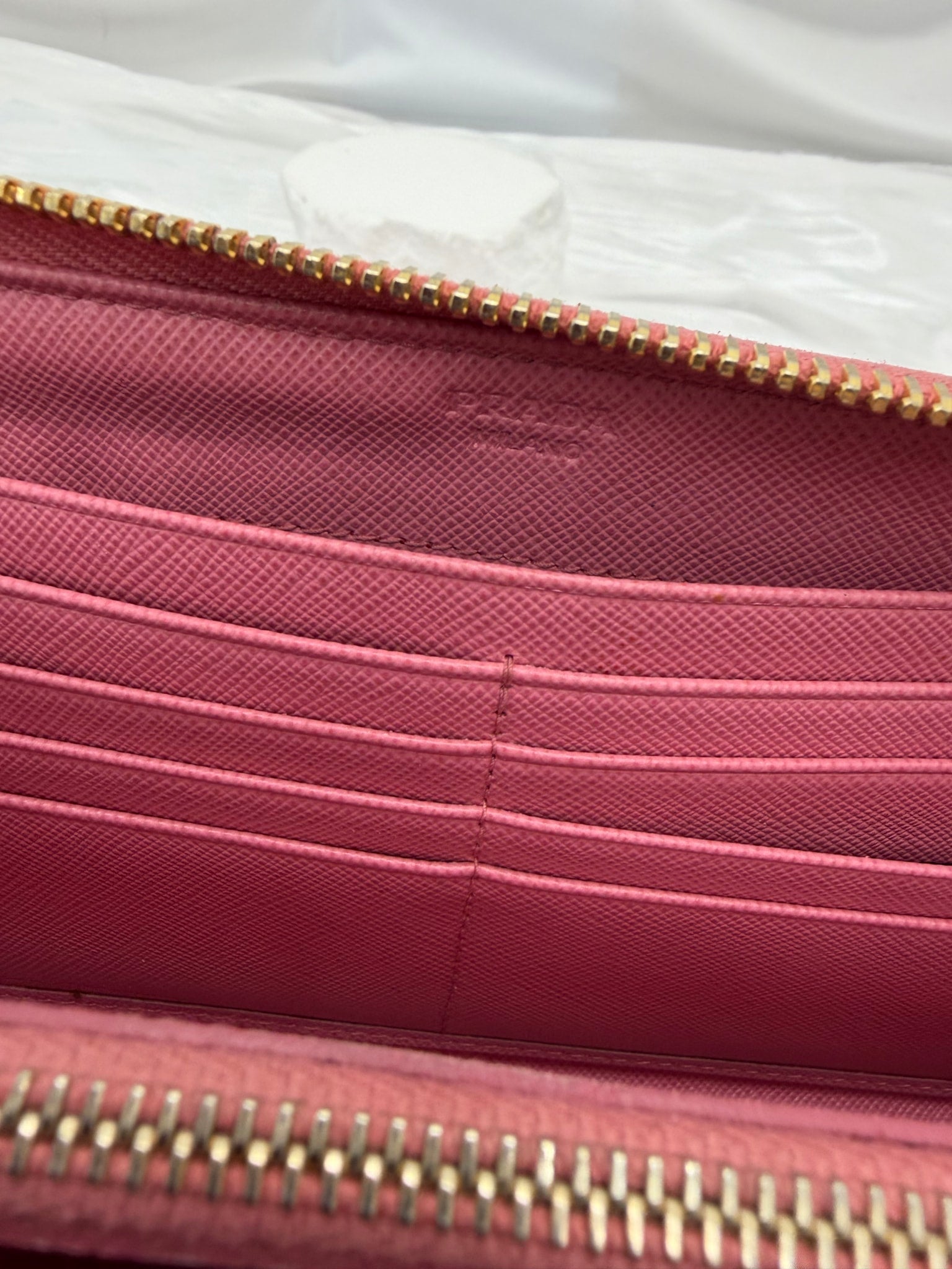 Prada Pink Saffiano Leather XL Zippy Wallet