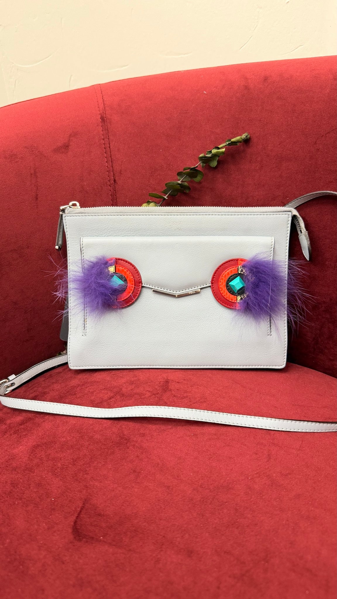 Fendi Blue Leather Monsters Crossbody Bag