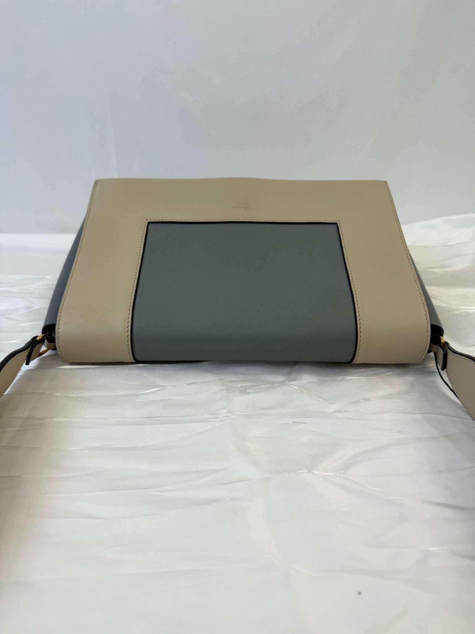 Celine Beige And Gray Leather Frame Shoulder Bag