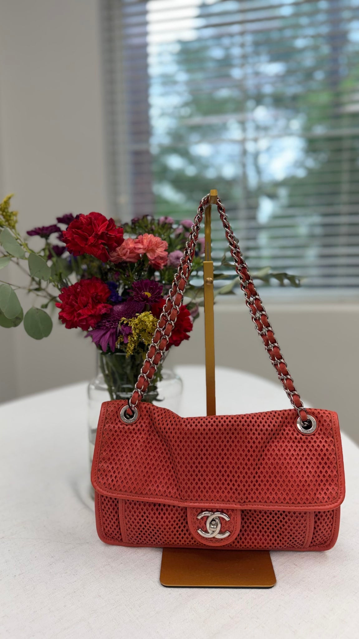 Chanel Orange Perforated Leather Up In The Air Flap Bag