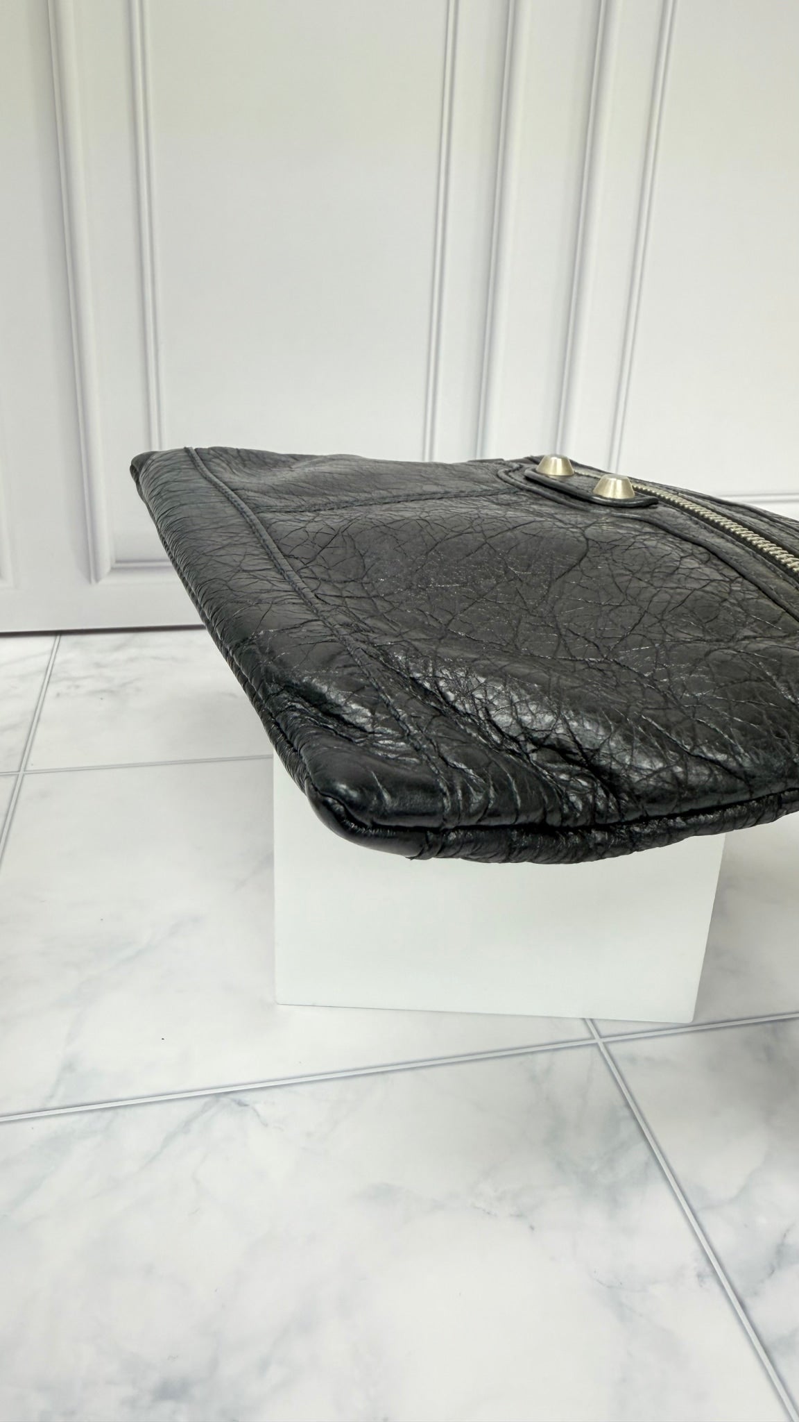Balenciaga Black Leather City Clip Clutch Pouch