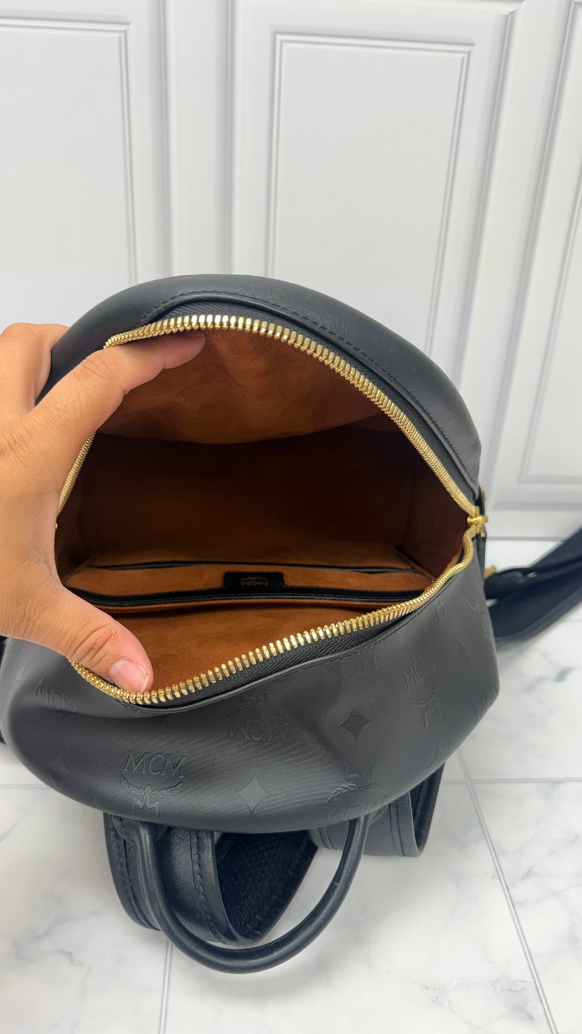 MCM Black Coated Canvas Small Backpack