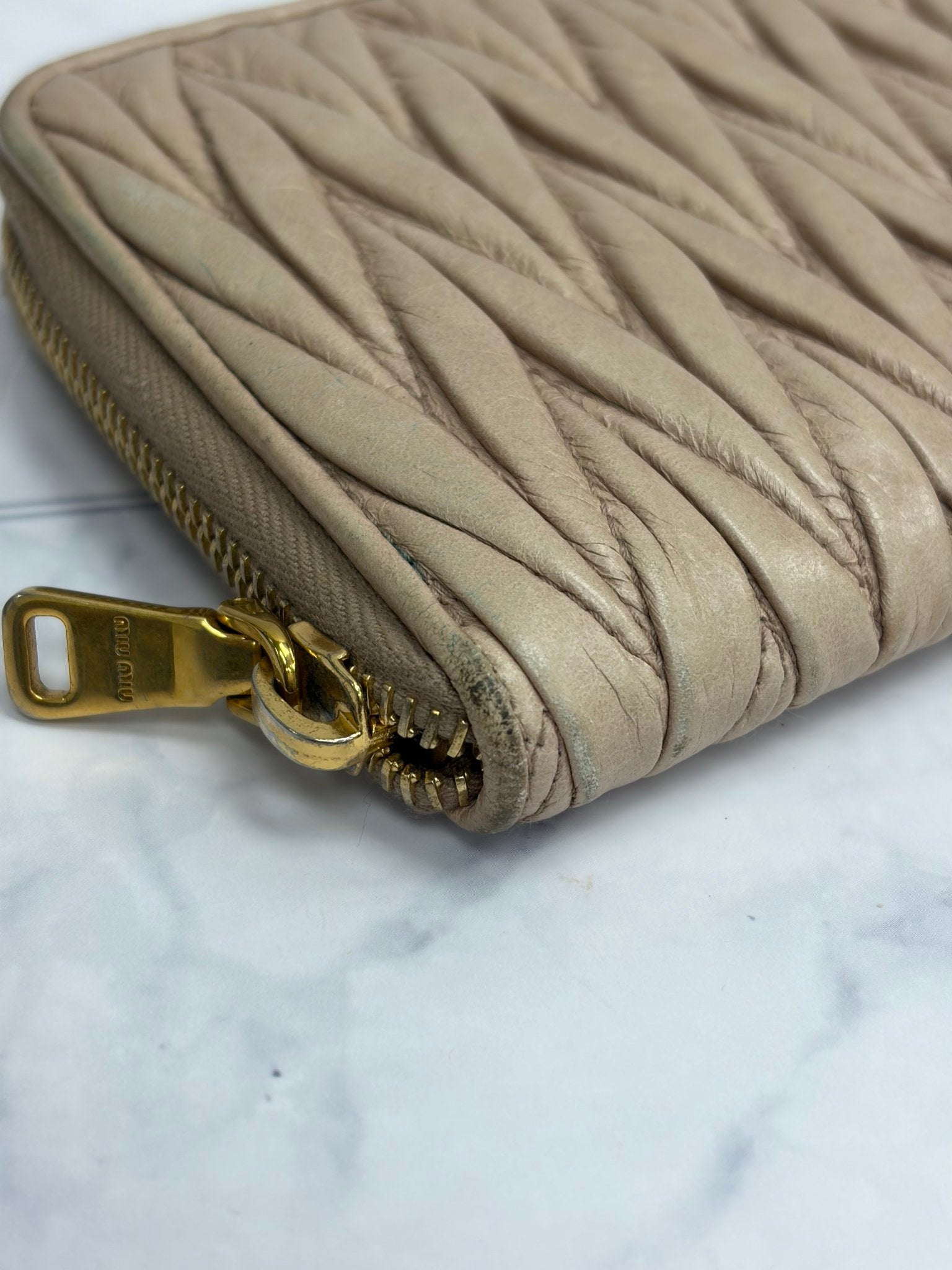 Miu Miu Beige Matelasse Zippy Wallet