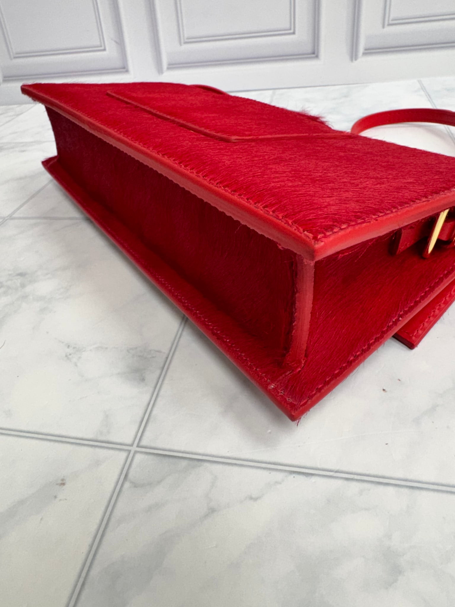 BRAND NEW - Jacquemus Red Pony Hair Le Bambino Long Shoulder Bag