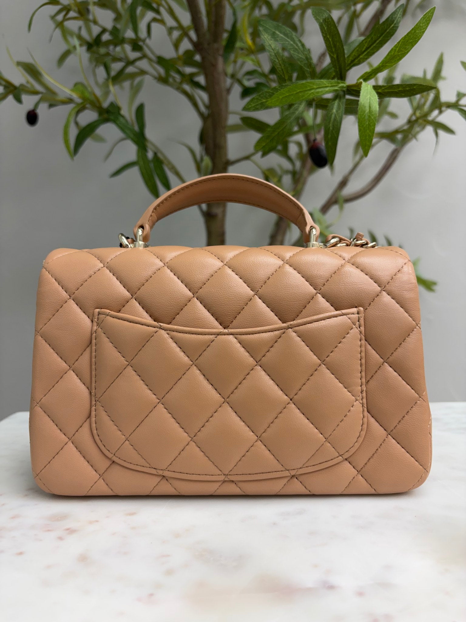 Chanel Nude Quilted Lambskin Mini Rectangular Top Handle Flap Bag
