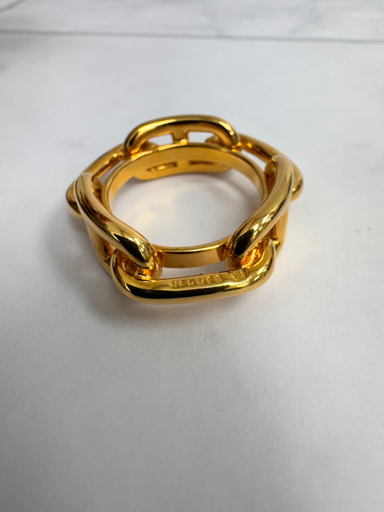 LIKE NEW - Hermès Gold Plated Chaine D'Ancre Scarf Ring