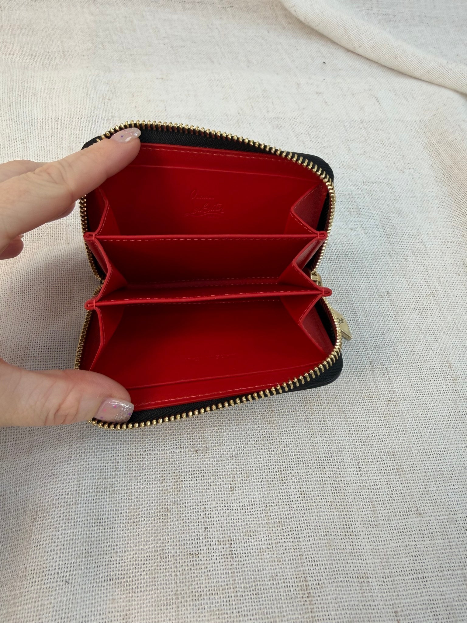 Christian Louboutin Black Leather Studded Compact Wallet