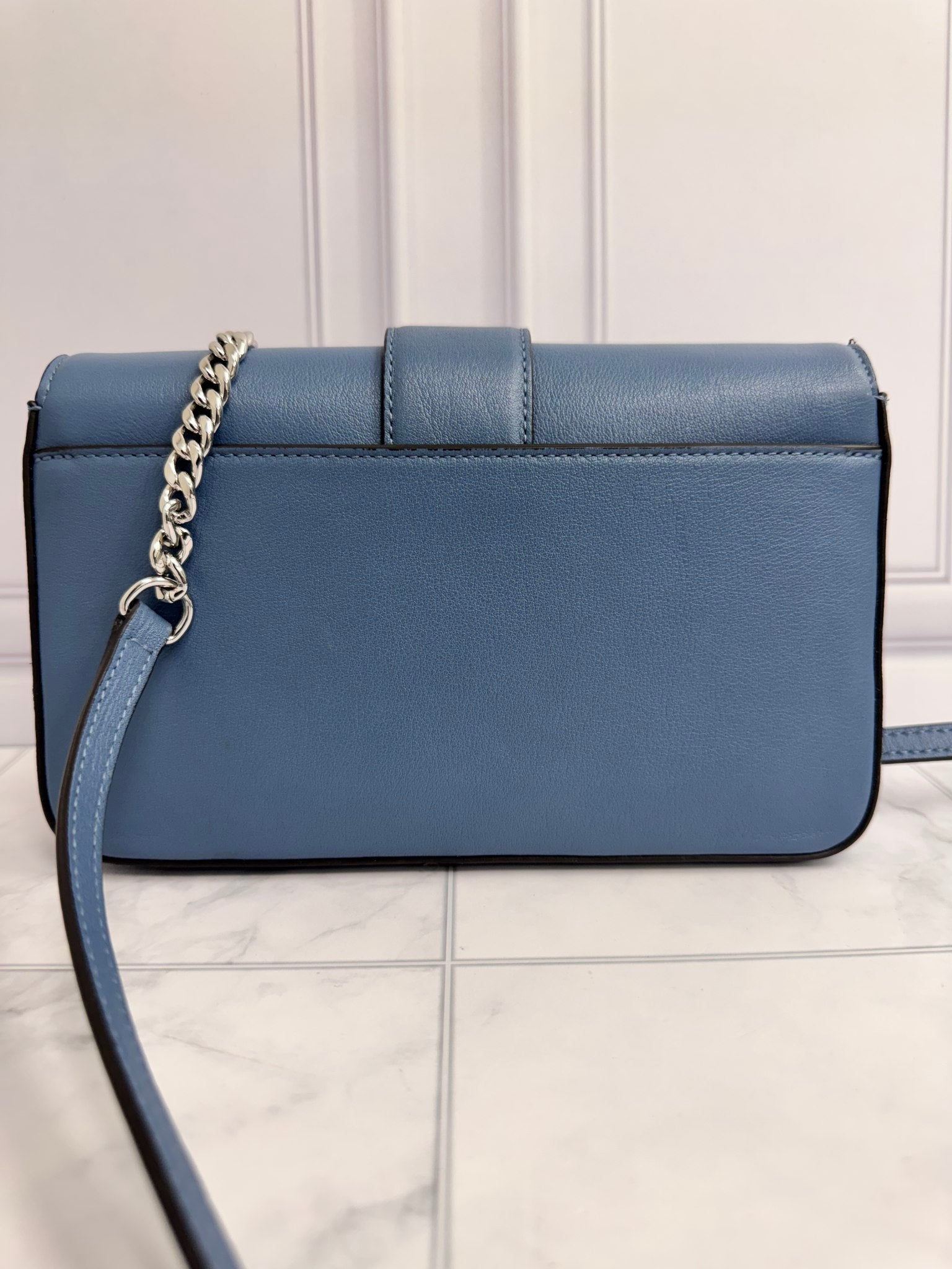 Jimmy Choo Blue Leather Cheri Wallet On Chain
