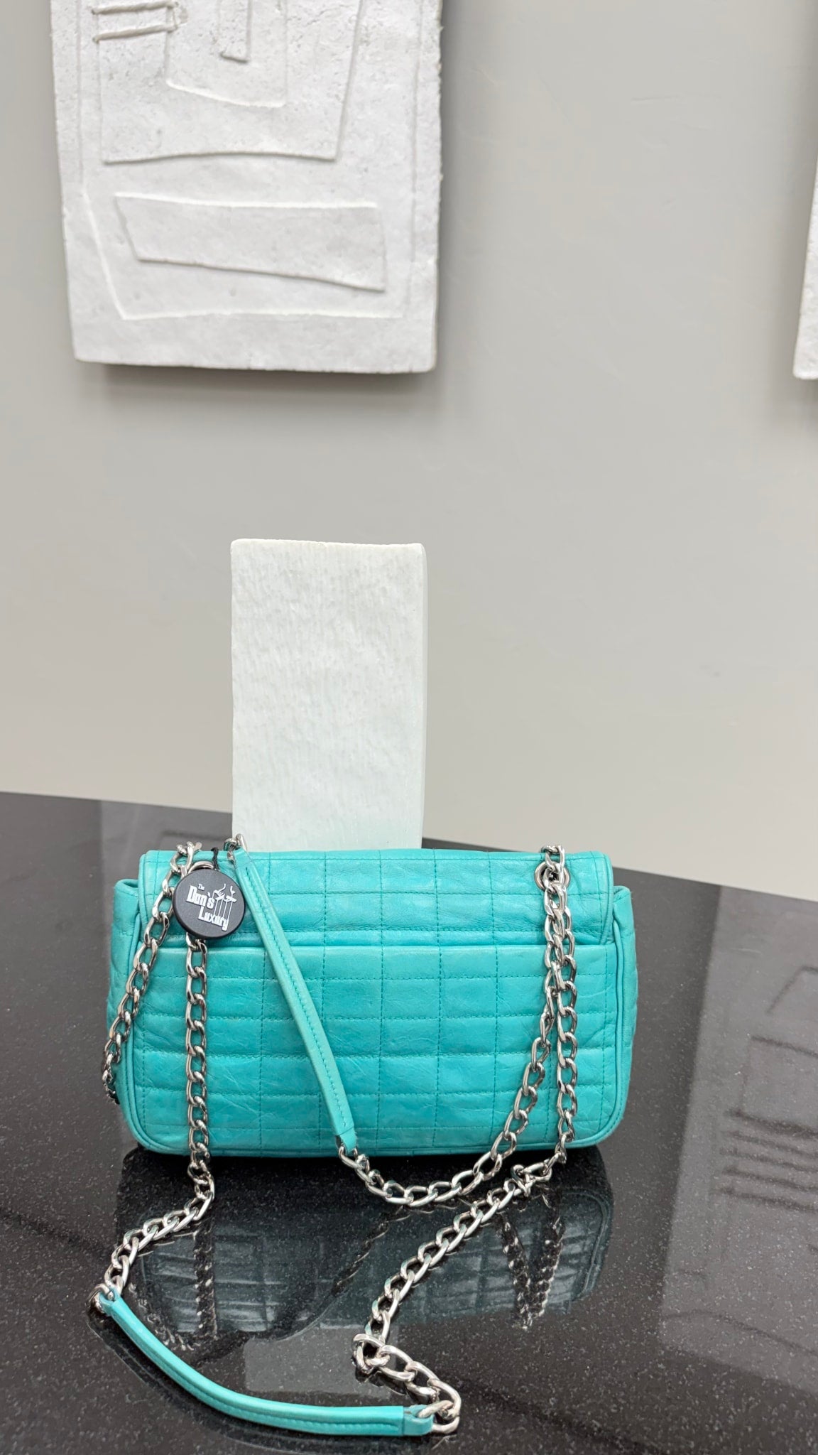 Prada Blue Teal Nappa Leather Chain Flap Shoulder Bag