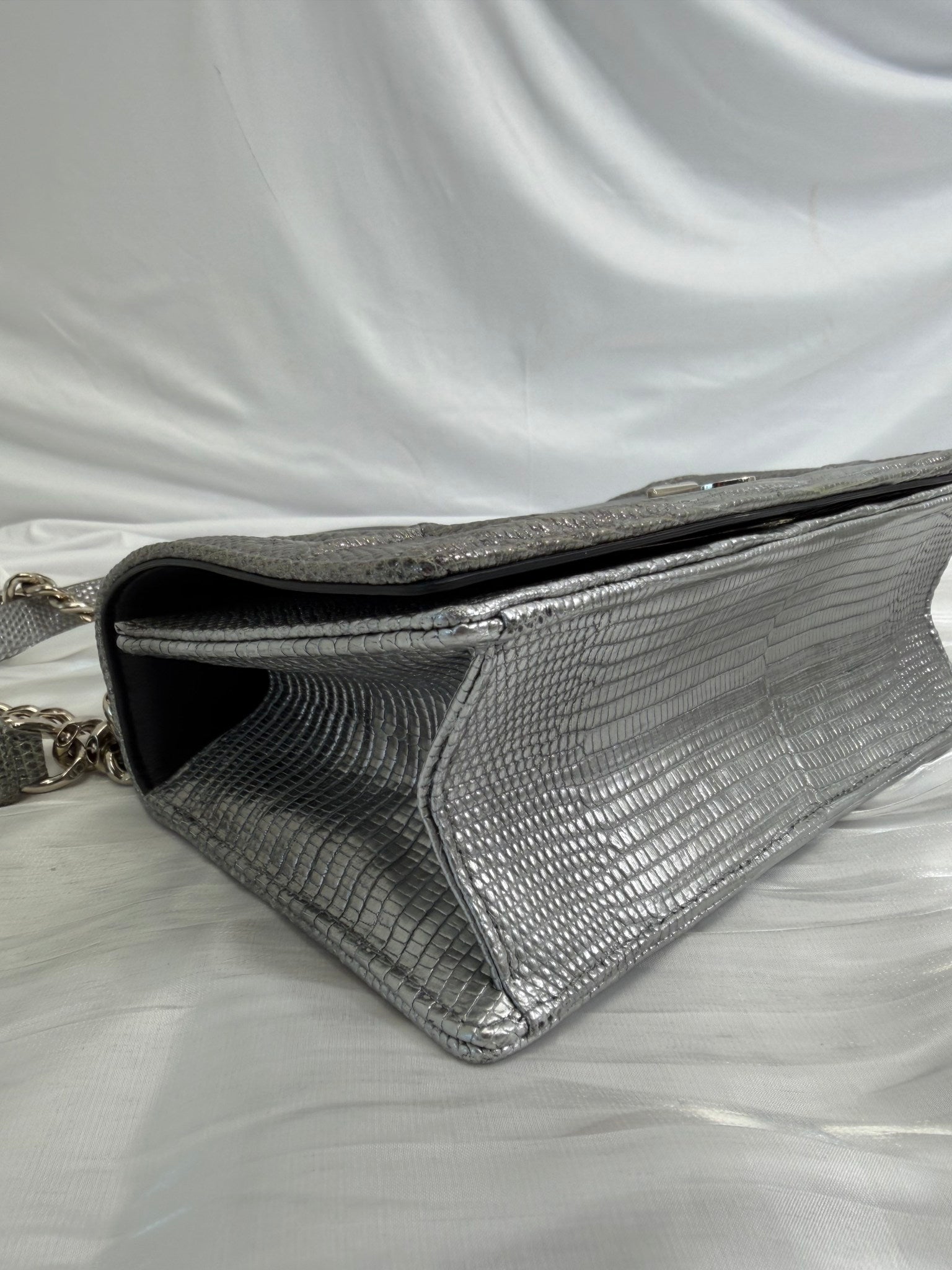 Christian Dior Metallic Silver Lizard Embossed Small Diorama Flap Bag