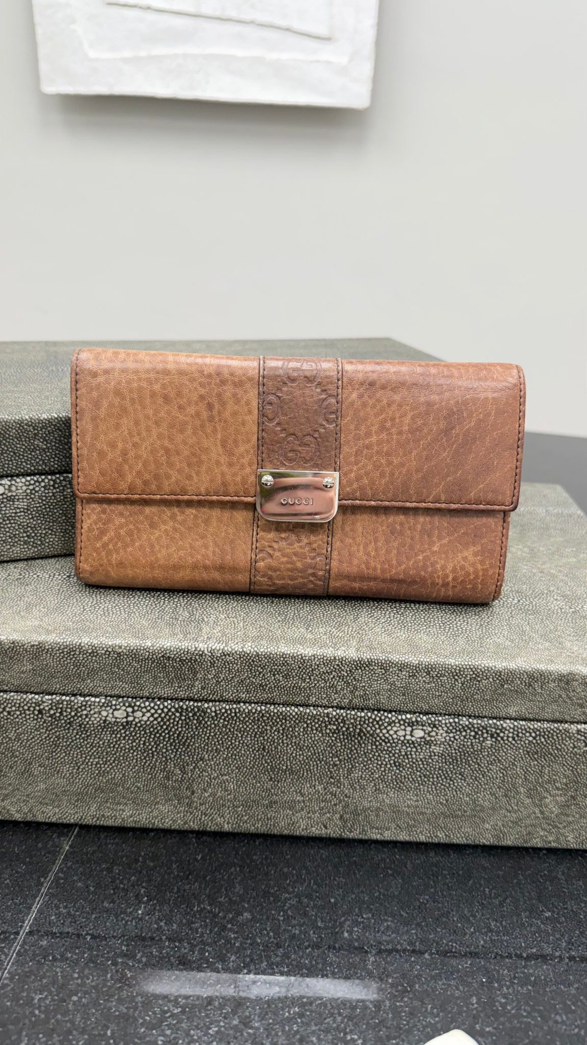 Gucci Brown Leather GG Long Wallet