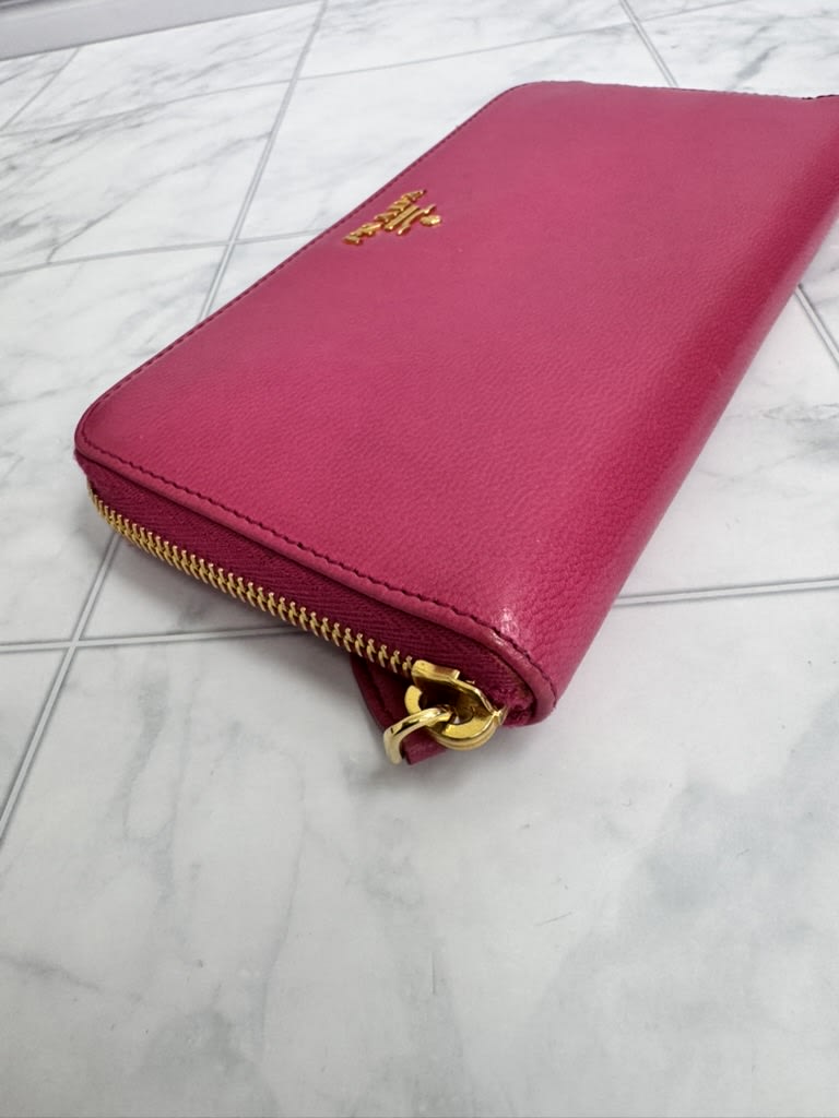 Prada Pink Grained Leather Long Zippy Wallet