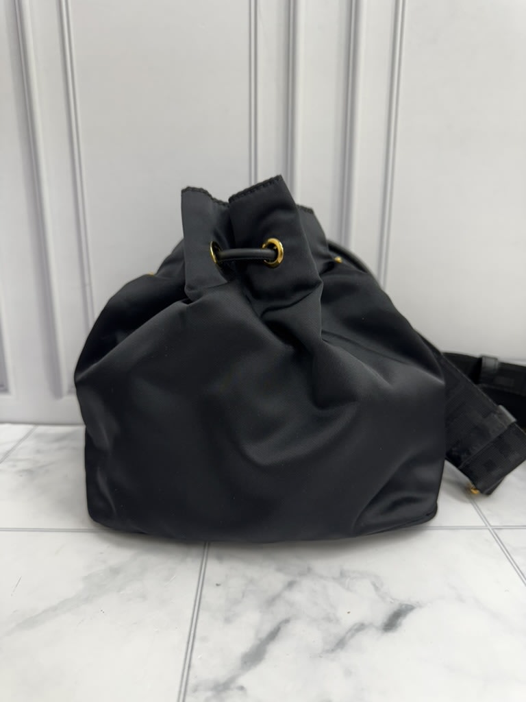 Versace Black Nylon La Medusa Small Bucket Bag