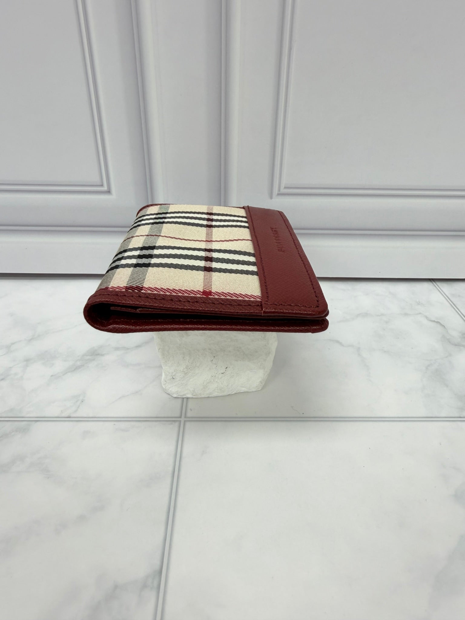 Burberry Burgundy Nova Check Canvas Leather Card Case