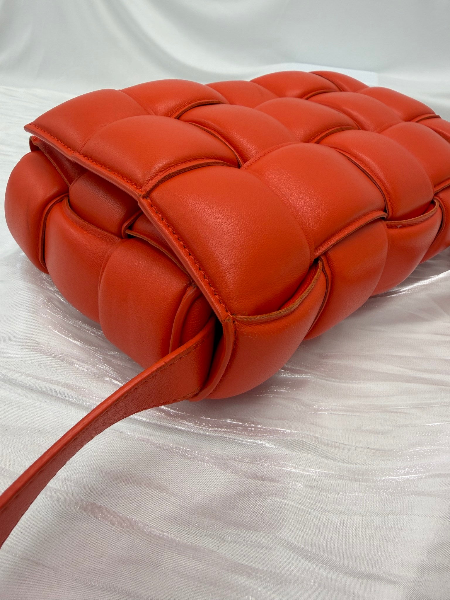 Bottega Veneta Orange Nappa Maxi Intreccio Padded Cassette Crossbody Bag