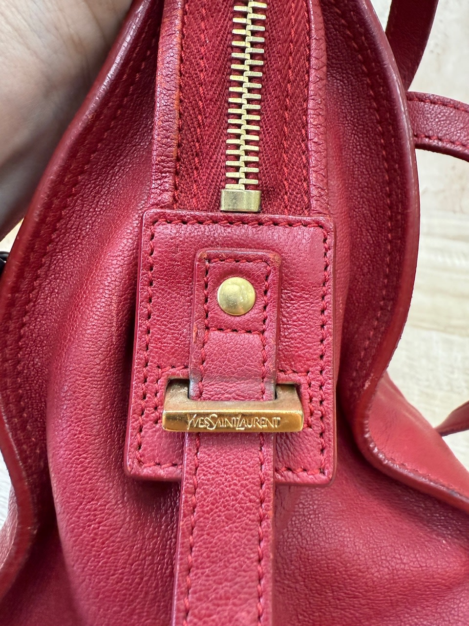 Saint Laurent YSL Red Leather Cabas ChYc Bag