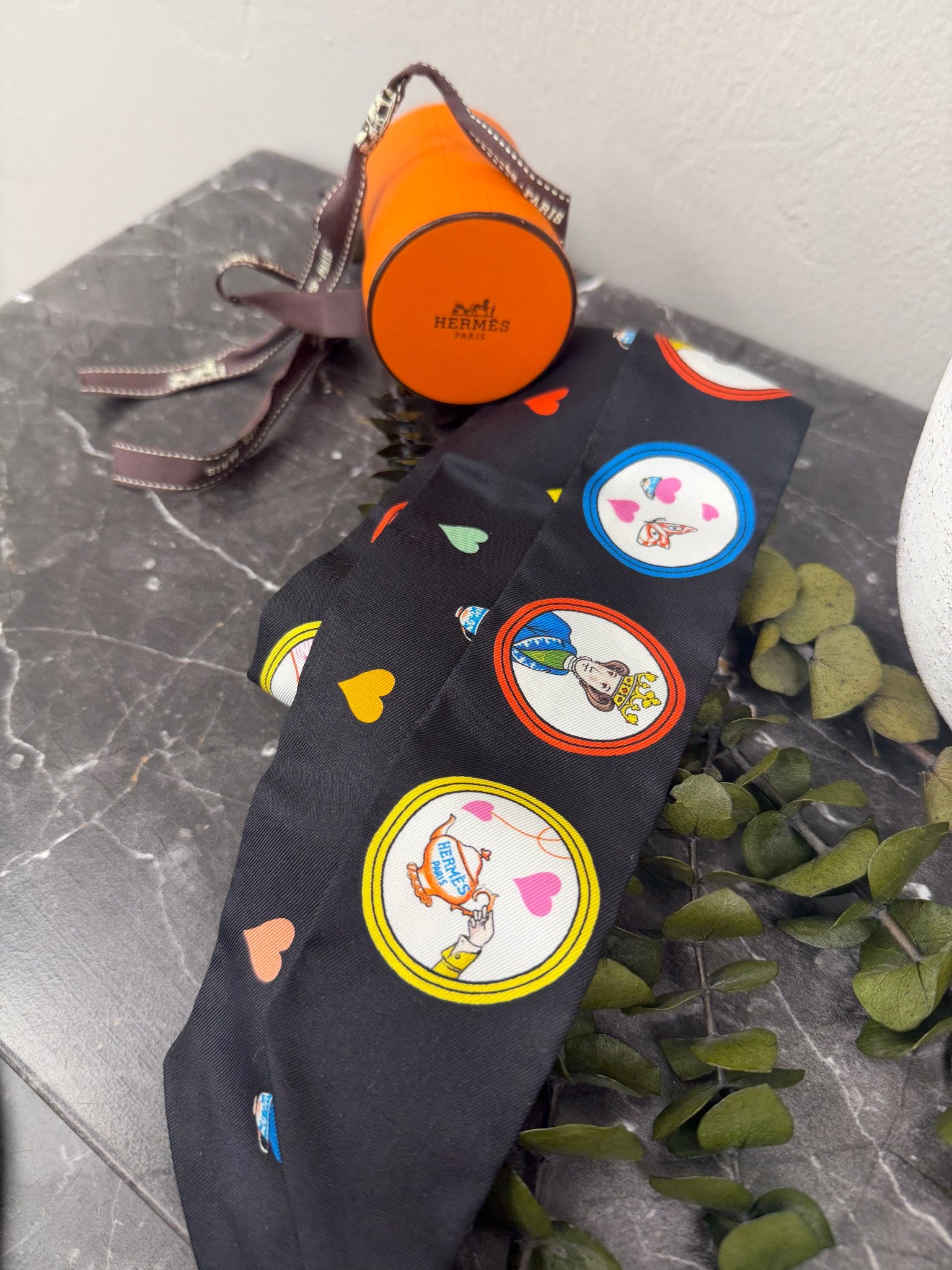LIKE NEW - Hermes Black Silk Tea Time Twilly