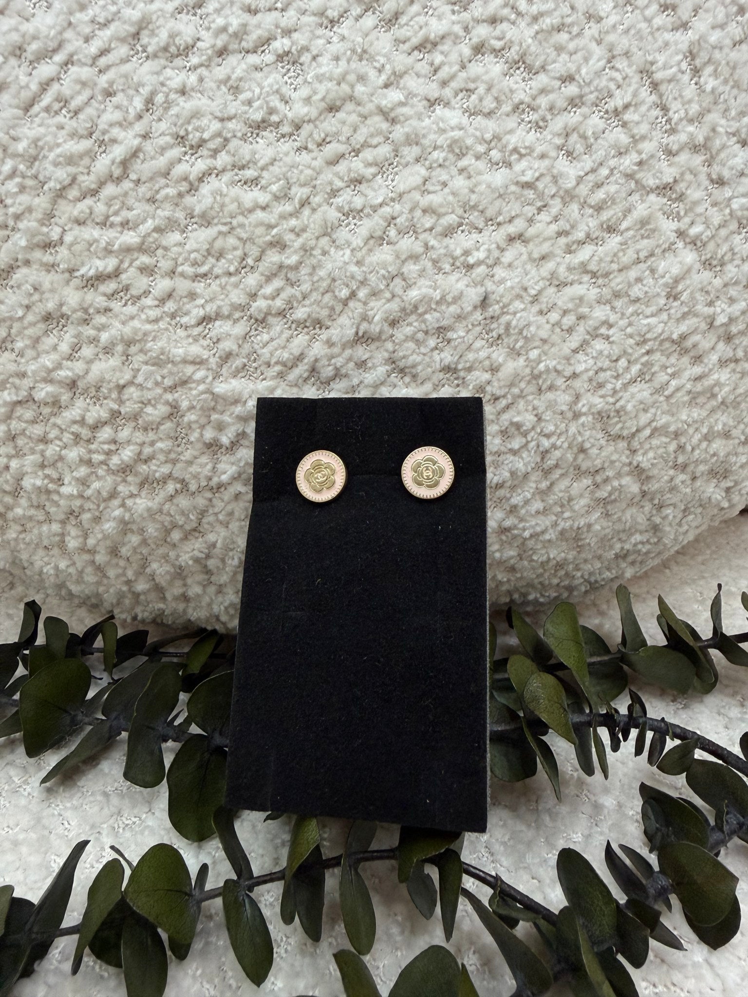 Chanel Vintage Pink Camellia Flower Earrings