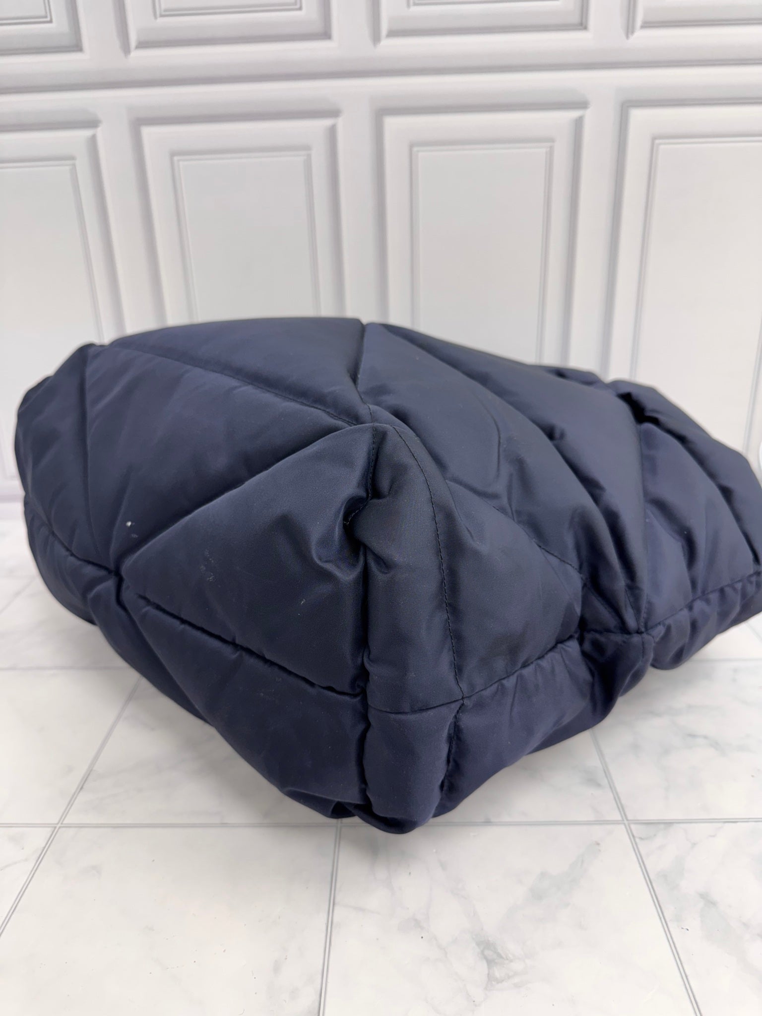 Prada Navy Blue Quilted Padded Nylon Large Tote Bag