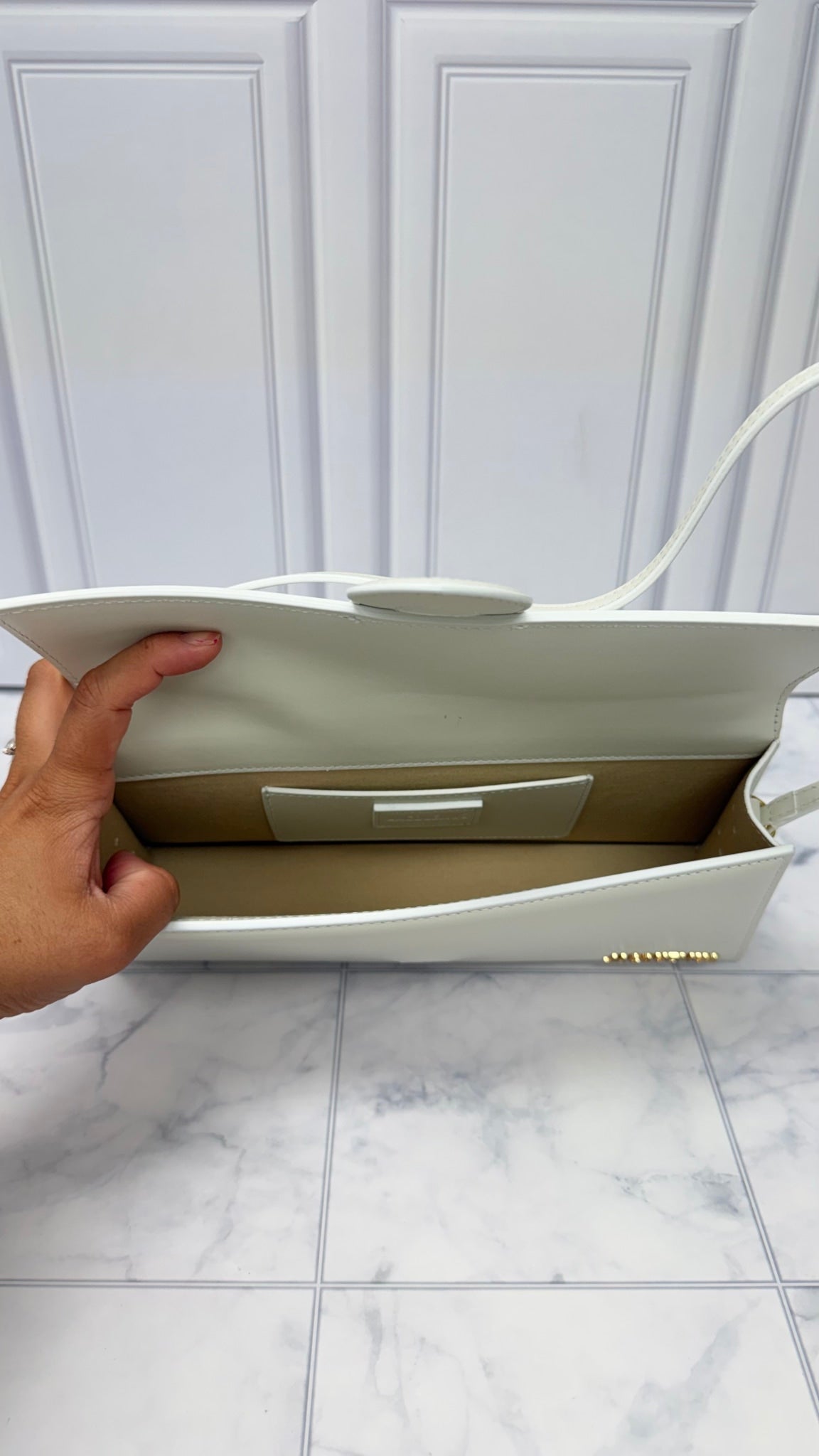 BRAND NEW - Jacquemus White Leather Le Bambino Long Shoulder Bag