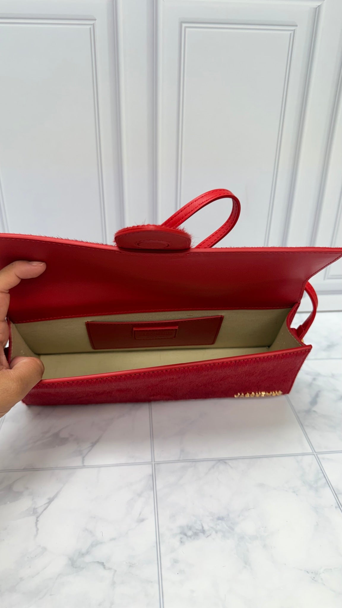 BRAND NEW - Jacquemus Red Pony Hair Le Bambino Long Shoulder Bag