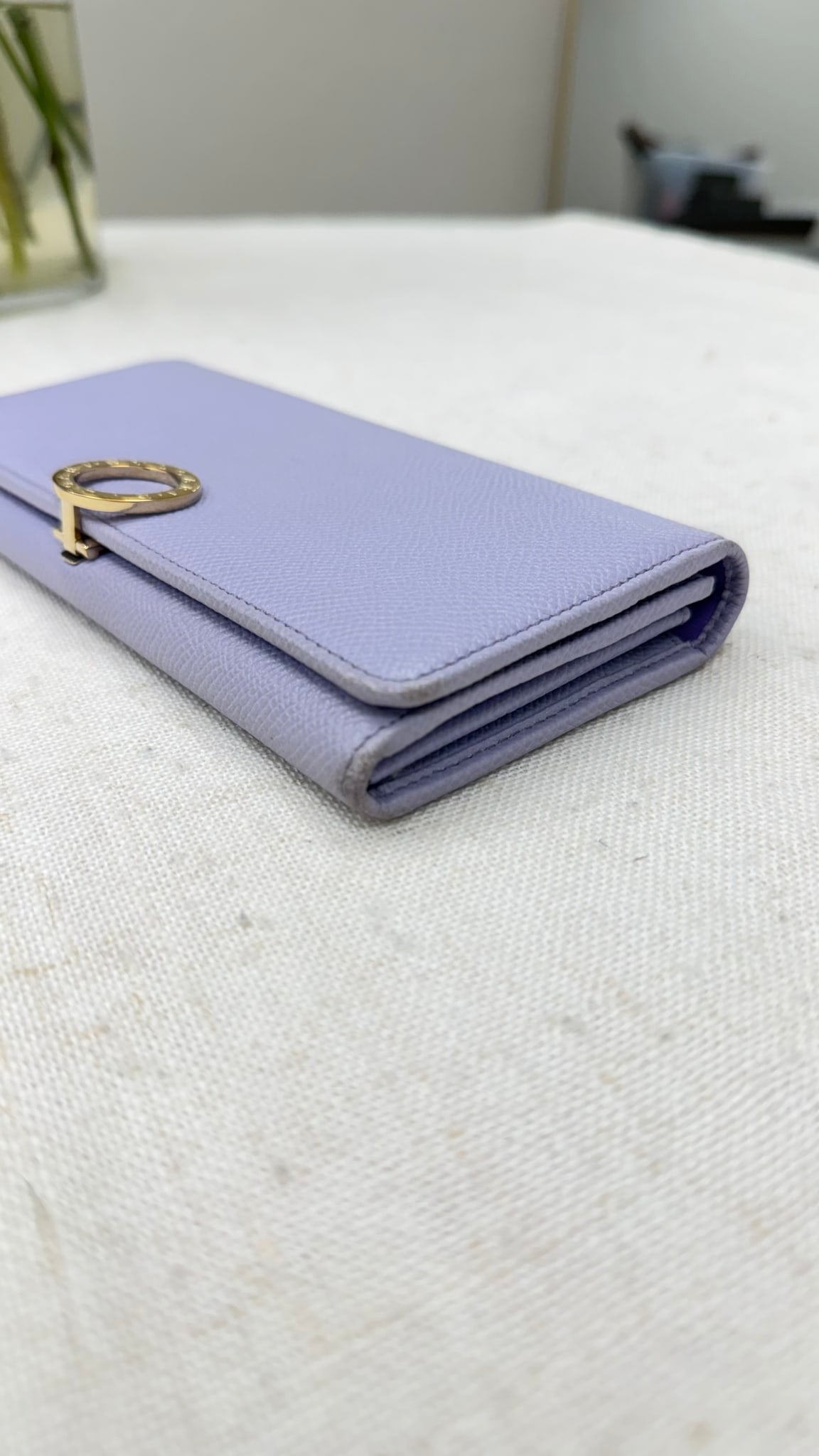 Bvlgari Lilac Pebbled Leather Long Wallet
