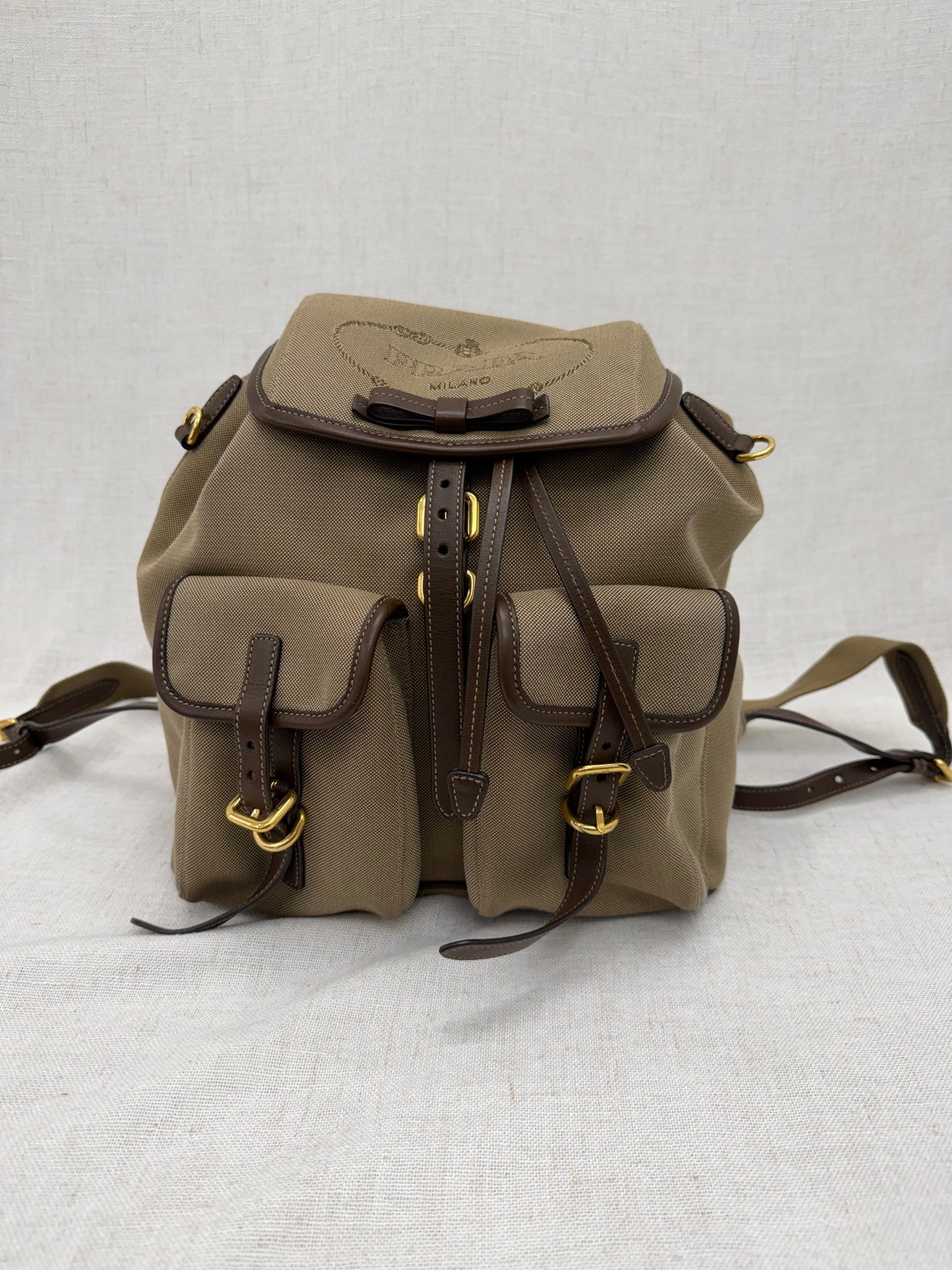 Prada Brown Canvas & Leather Backpack