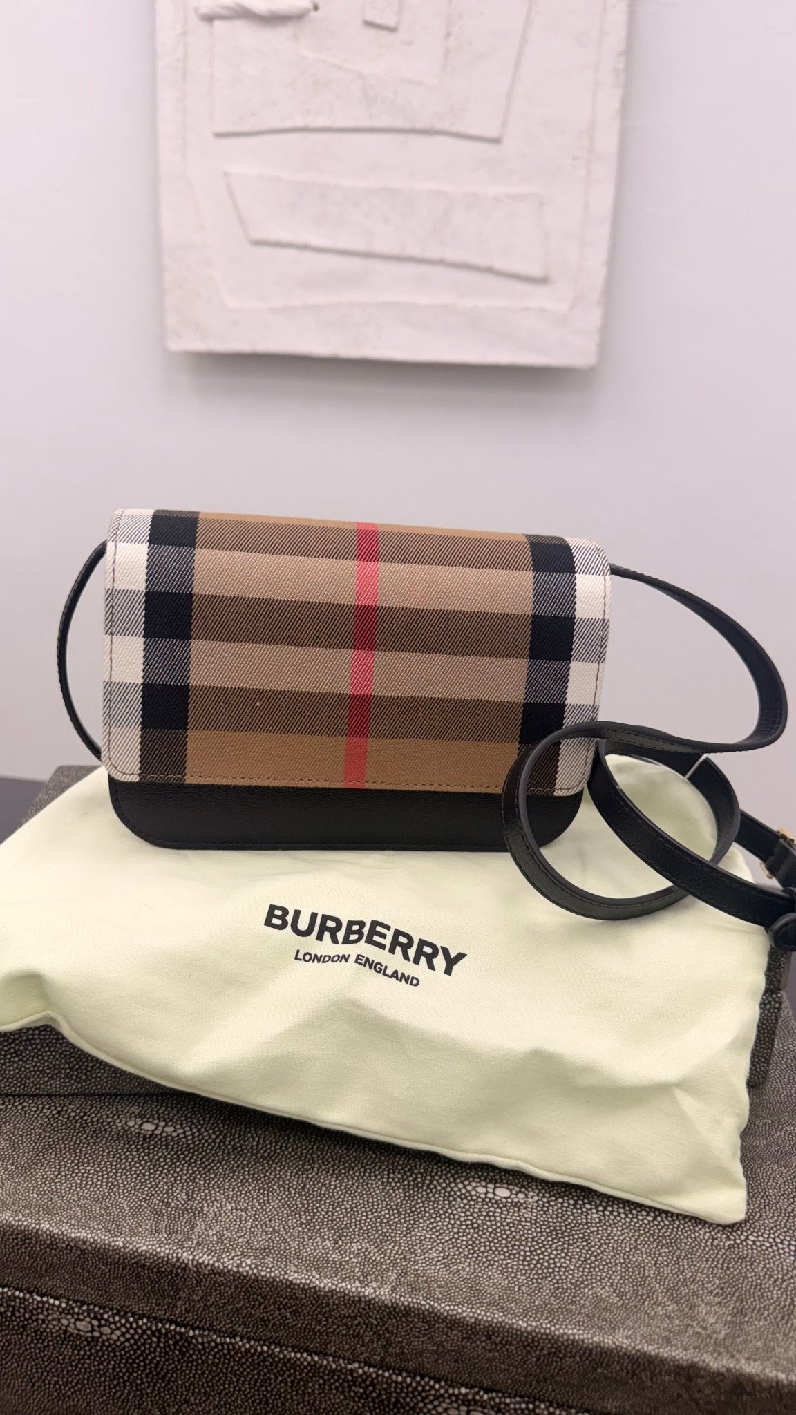 Burberry Nova Check Canvas & Black Leather Crossbody Bag