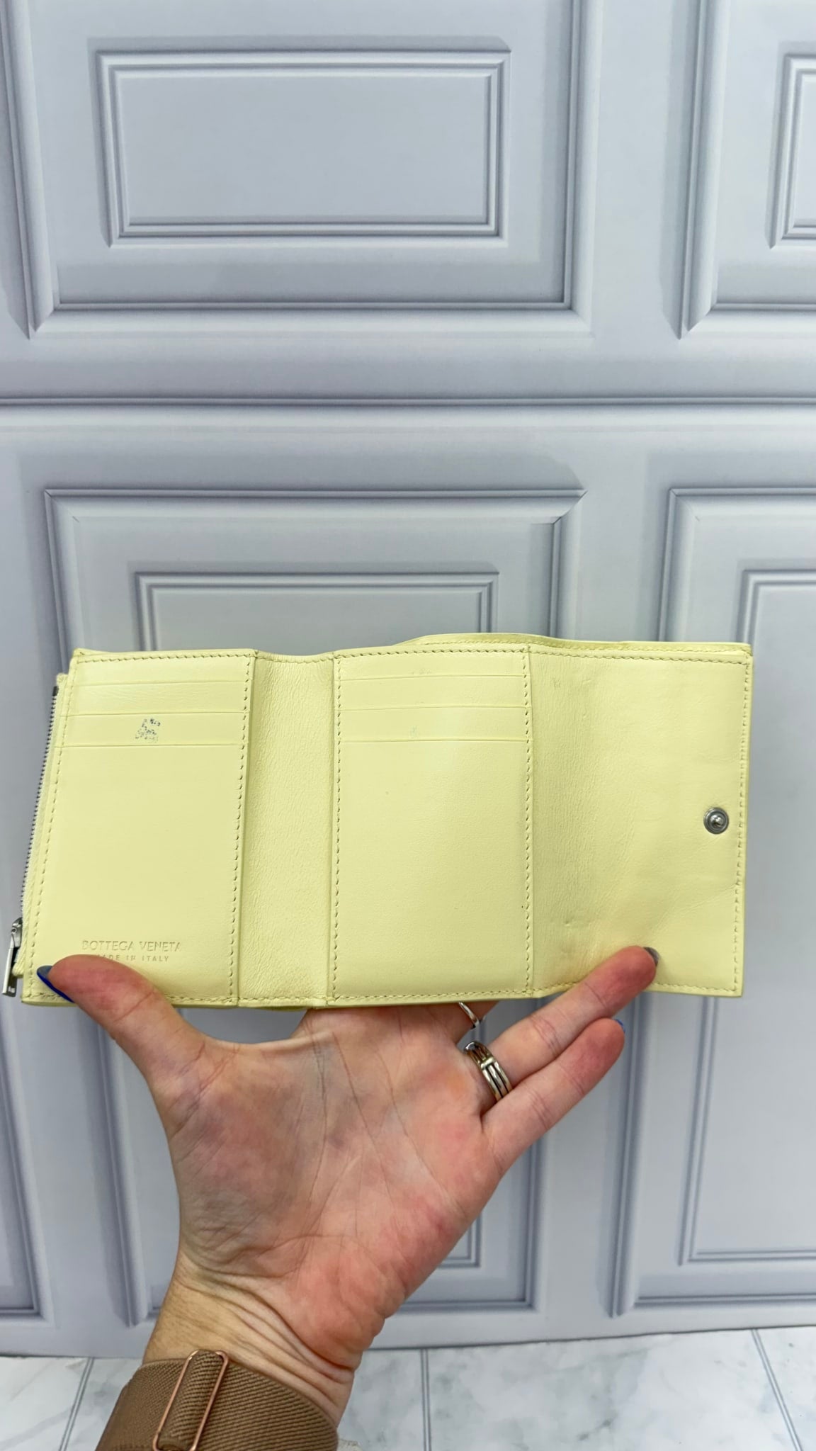 Bottega Veneta Yellow Maxi Intrecciato Leather Cassette Compact Wallet