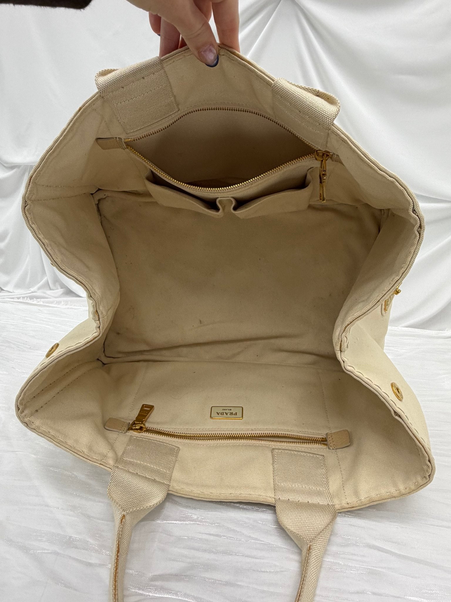 Prada Cream Canvas Large Canapa Handbag