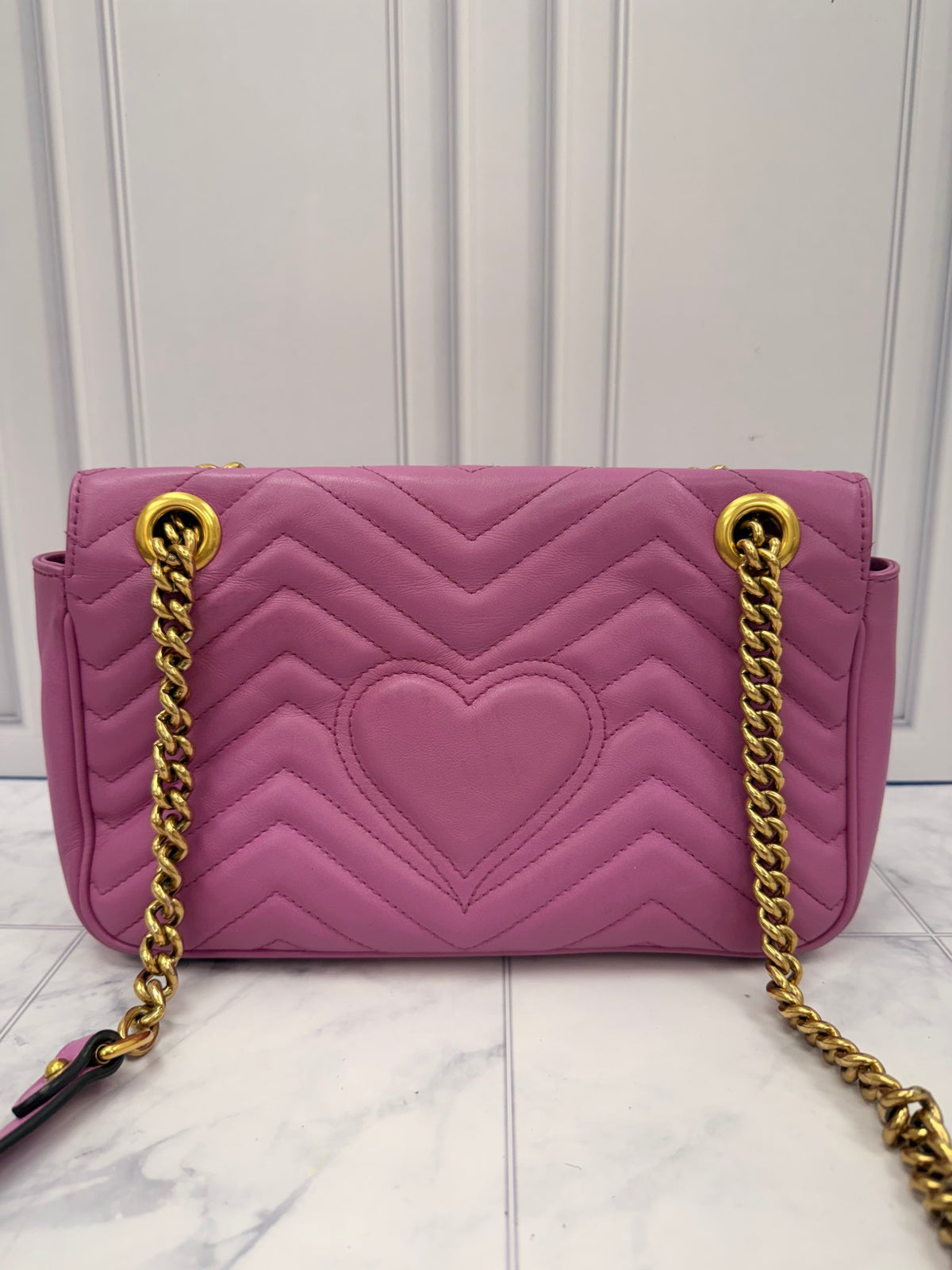 Gucci Purple Calfskin Leather Matelasse Small GG Marmont Shoulder Bag
