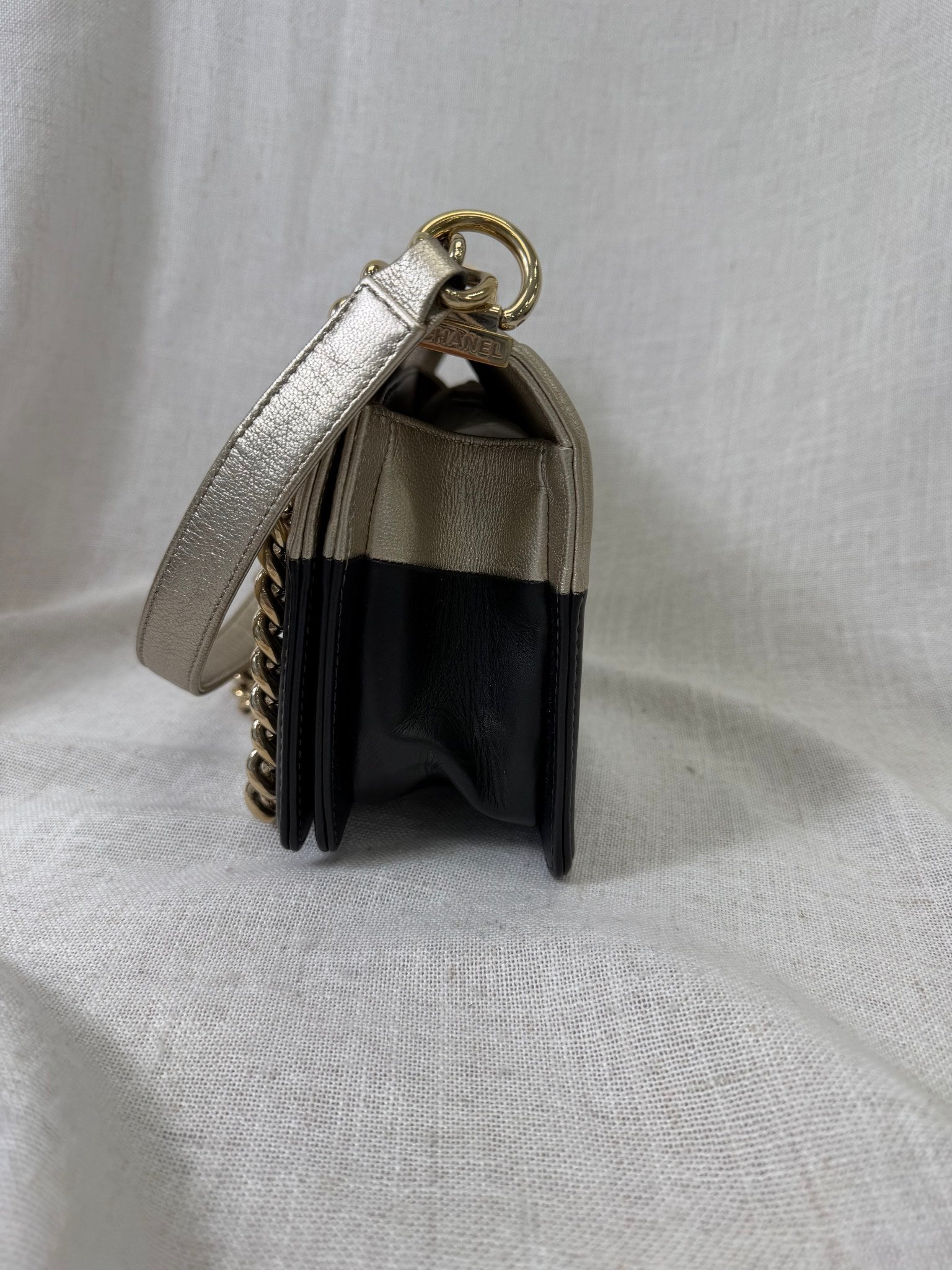 Chanel Black And Gold Calfskin Leather Boy Flap Bag