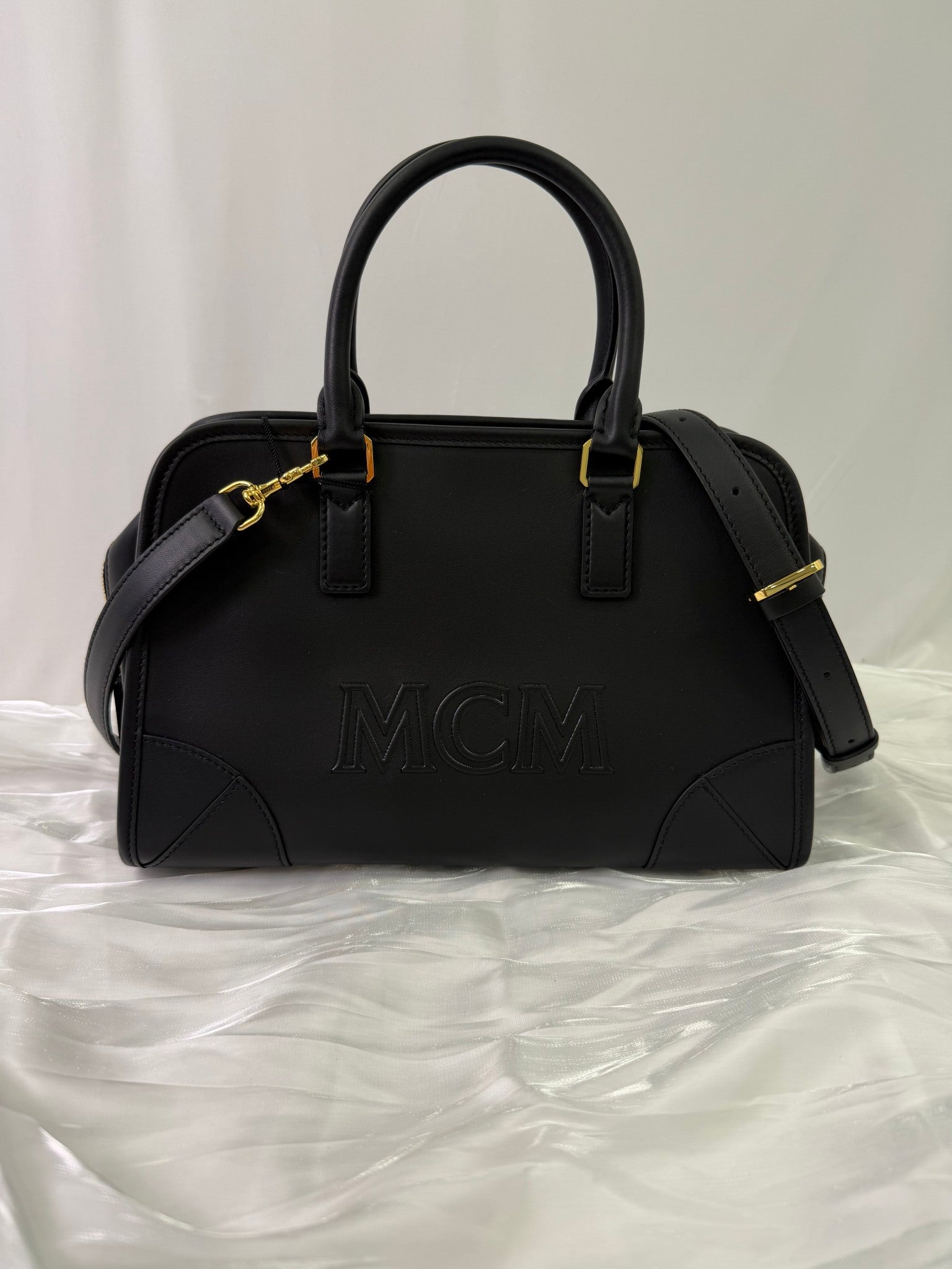 BRAND NEW- MCM Black Leather Aren Boston Bag