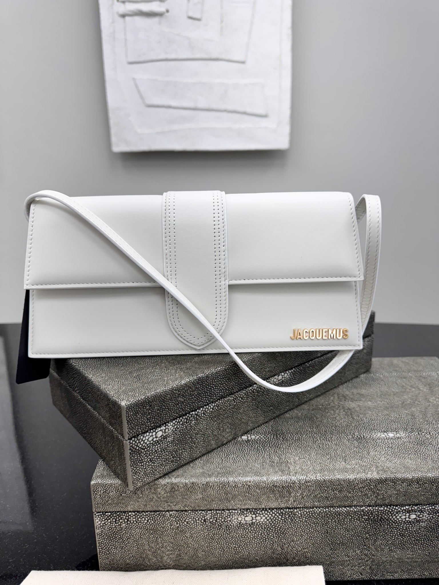 BRAND NEW Jacquemus White Leather Le Bambino Long Bag