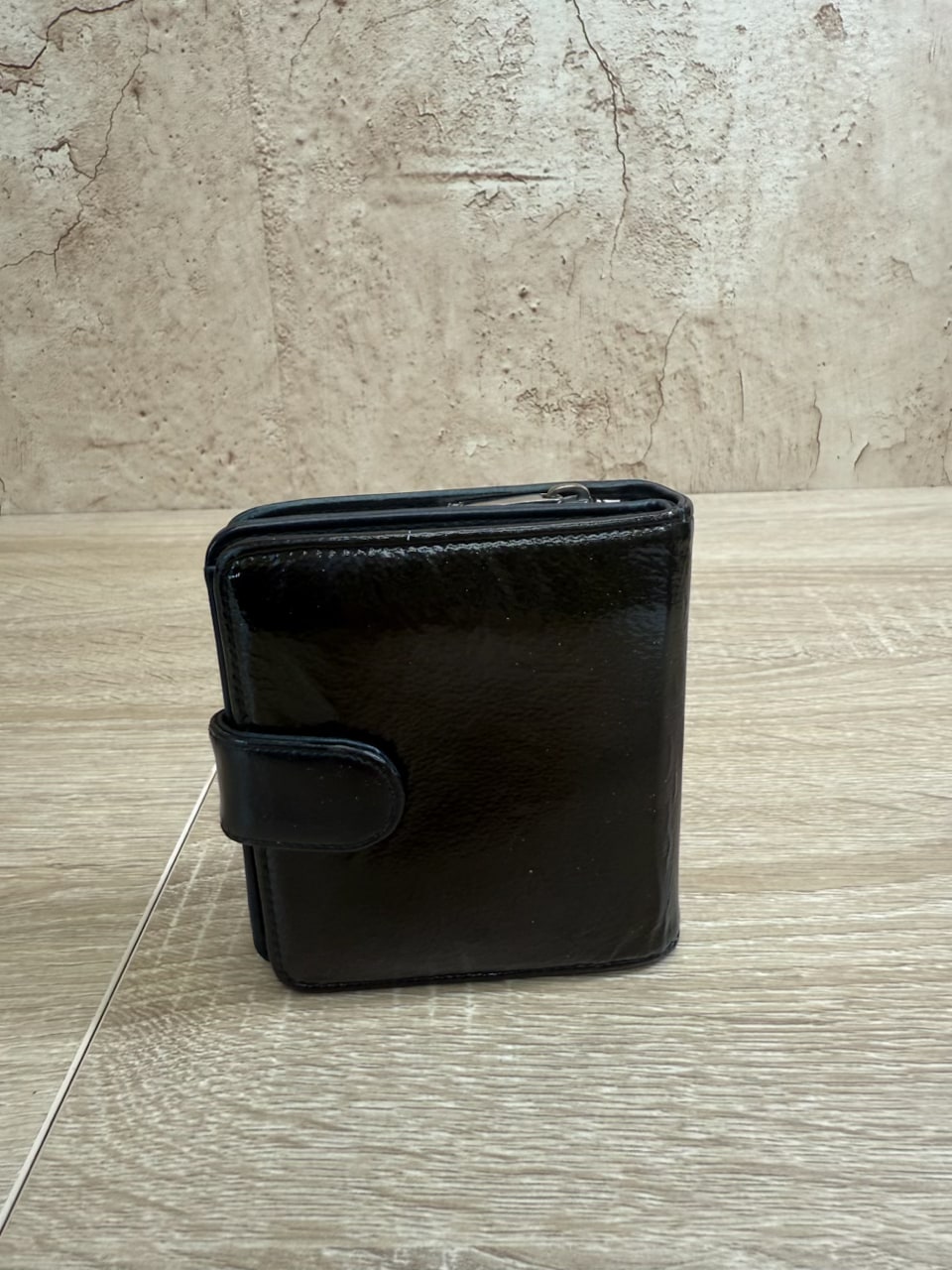 Chanel Black Patent Leather Zippy Compact Wallet