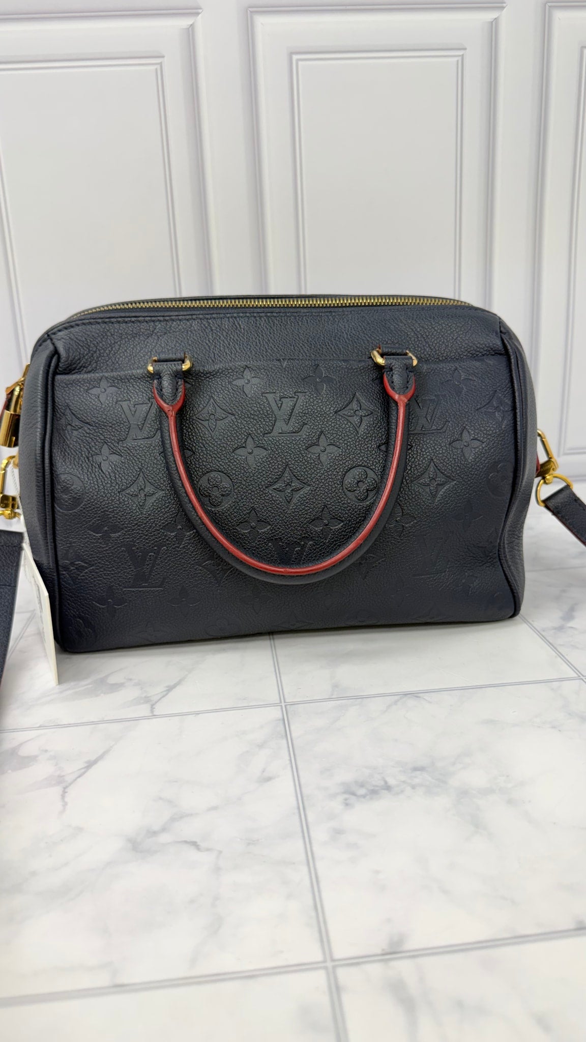 Louis Vuitton Monogram Navy Blue Empreinte Leather Speedy Bandouliere 25