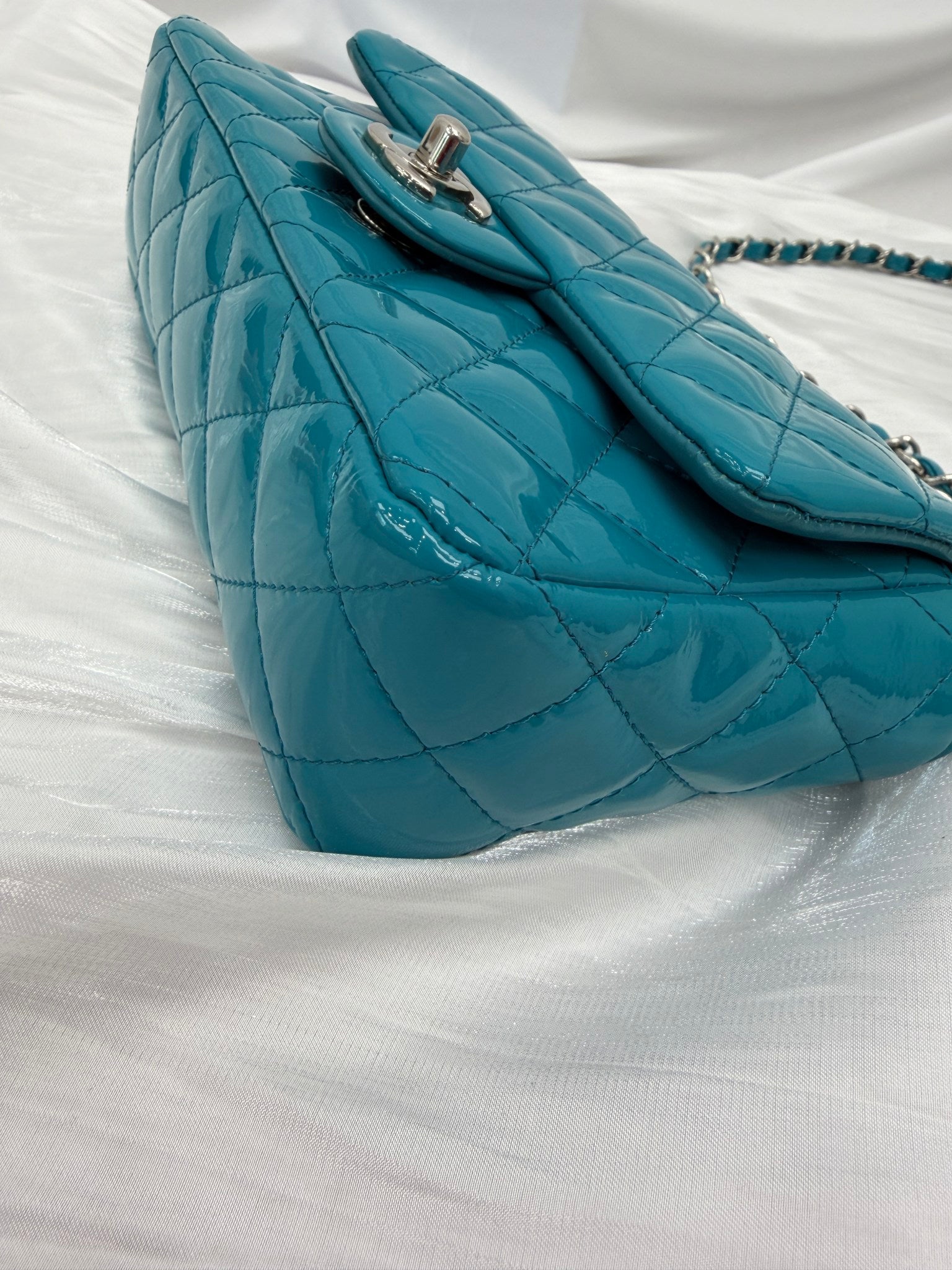 Chanel Teal Quilted Patent Leather Mini Flap Bag