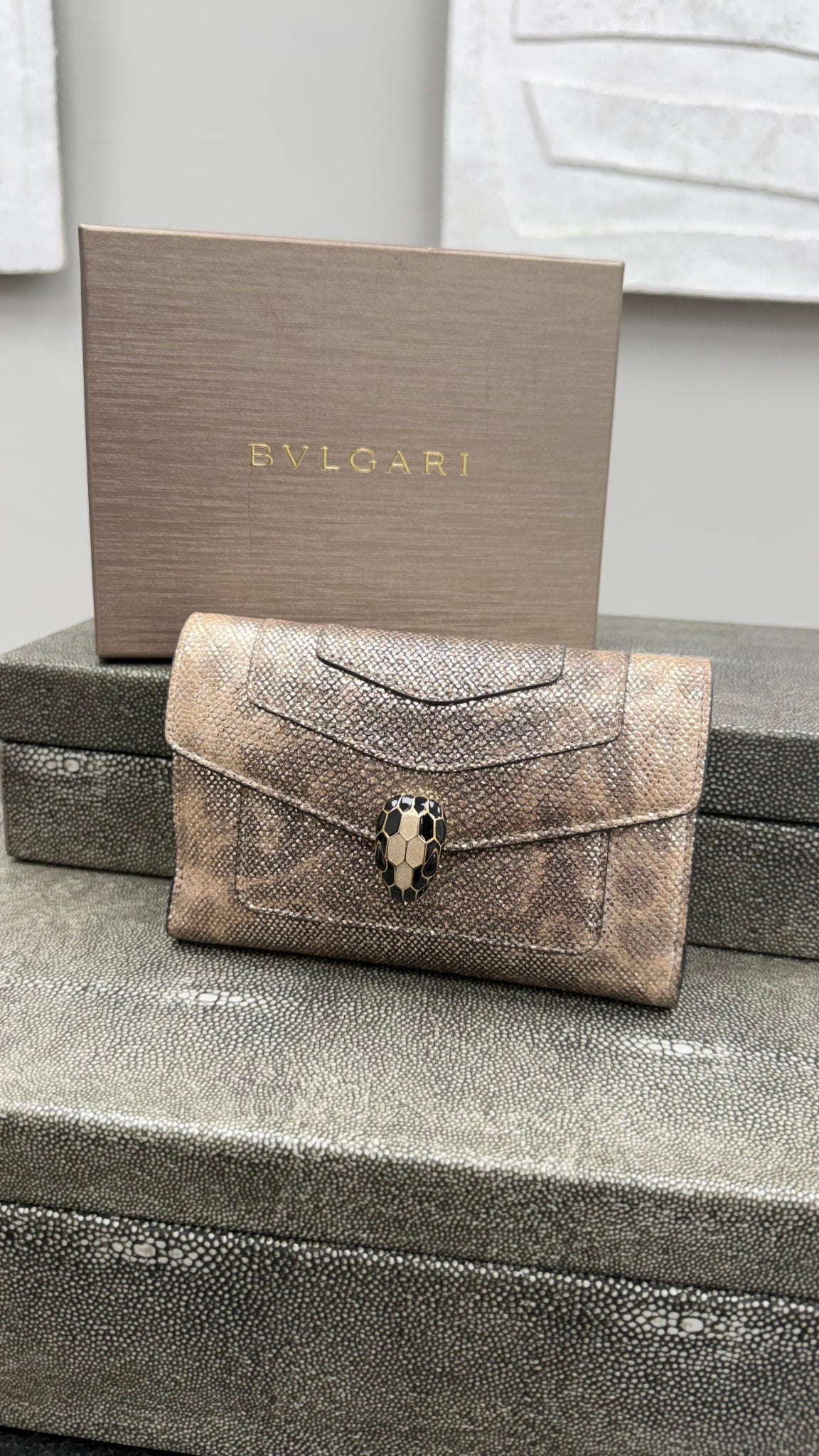 Bvlgari Gold Metallic Leather Serpenti Forever Compact Wallet