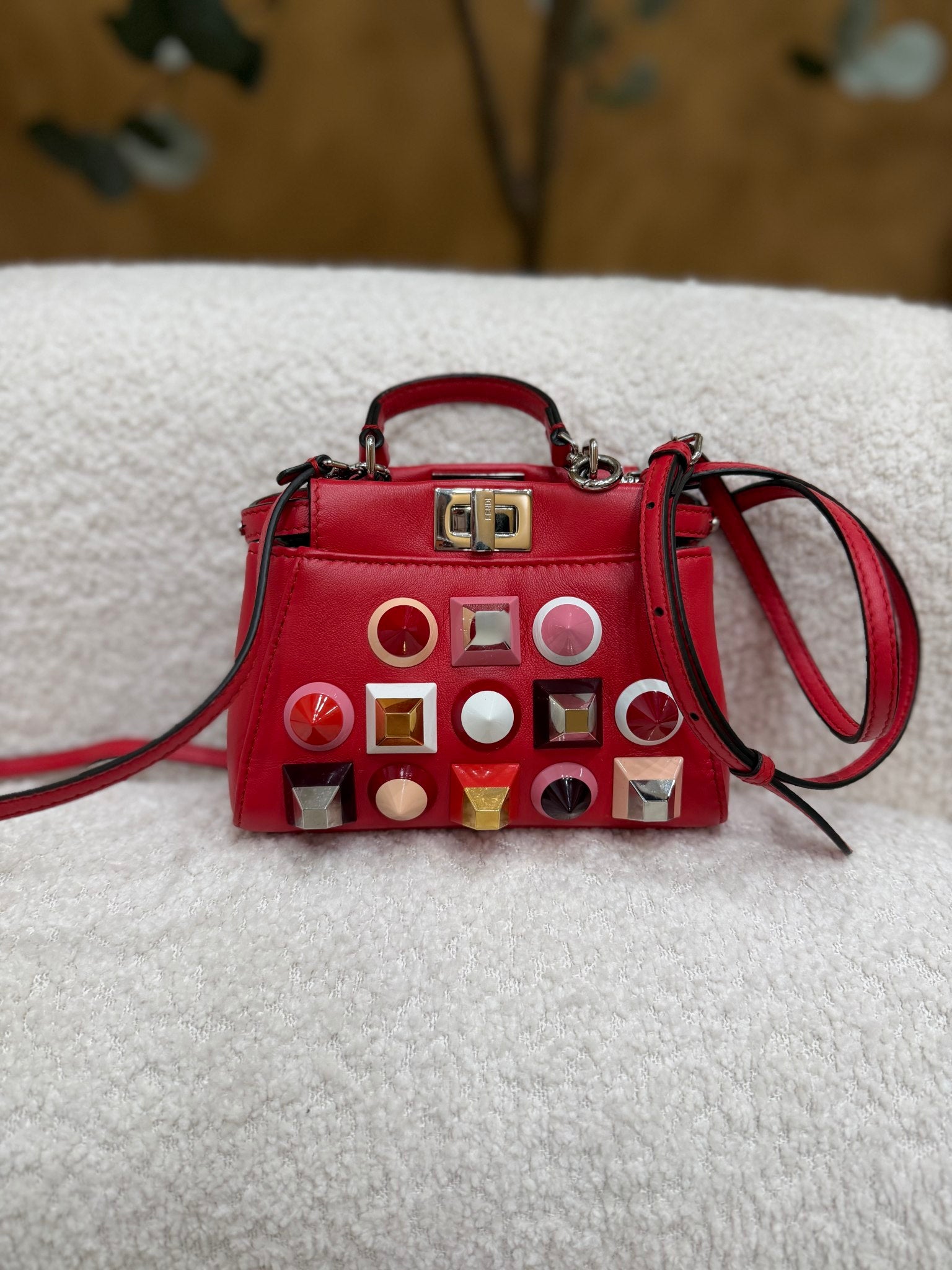 Fendi Red Leather Peekaboo Micro Bag