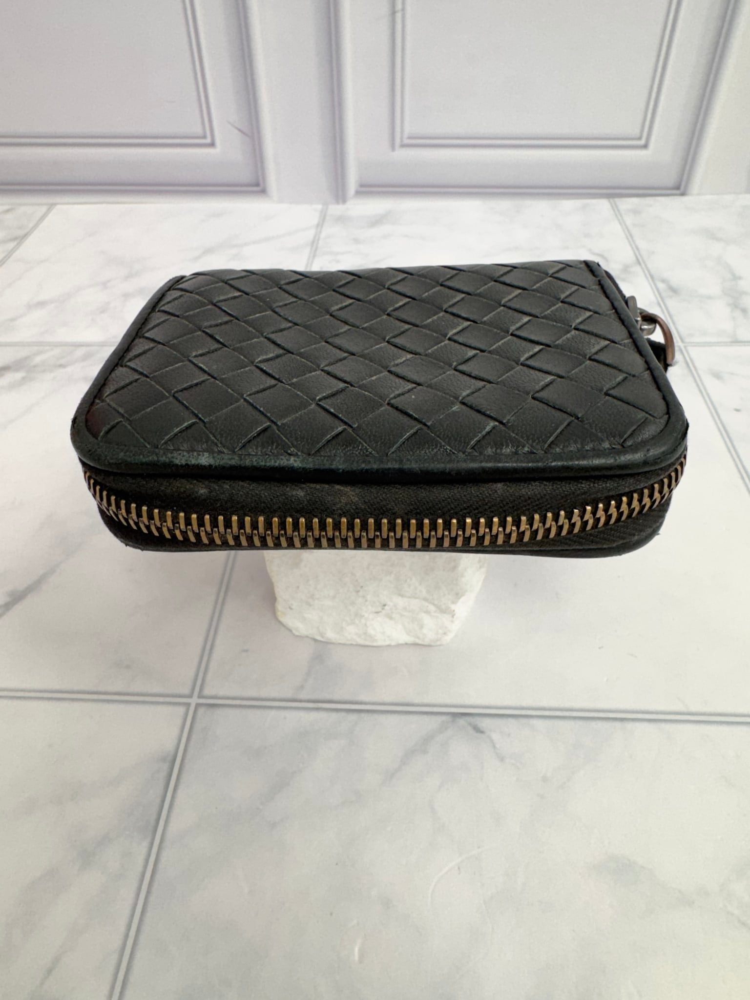 Bottega Veneta Black Intrecciato Leather Compact Zippy Wallet