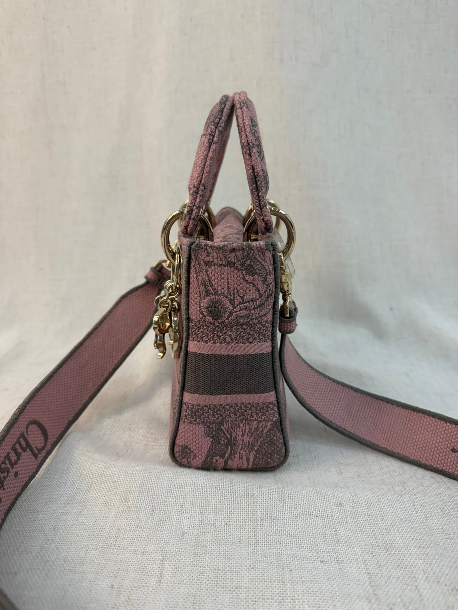 Christian Dior Pink Canvas Mini Lady Dior Tote Bag