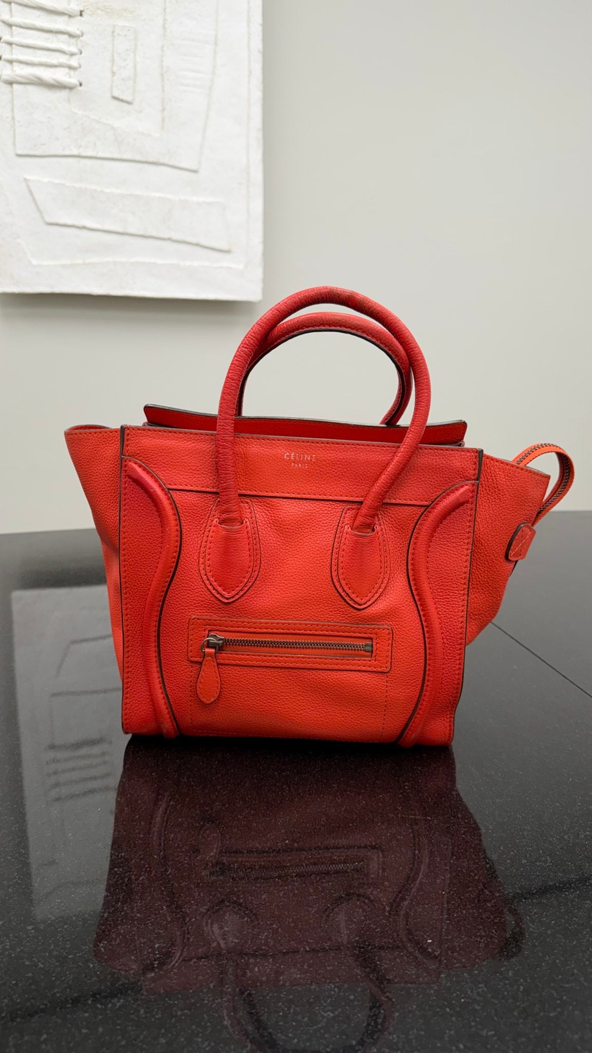 Celine Red Leather Micro Luggage Bag