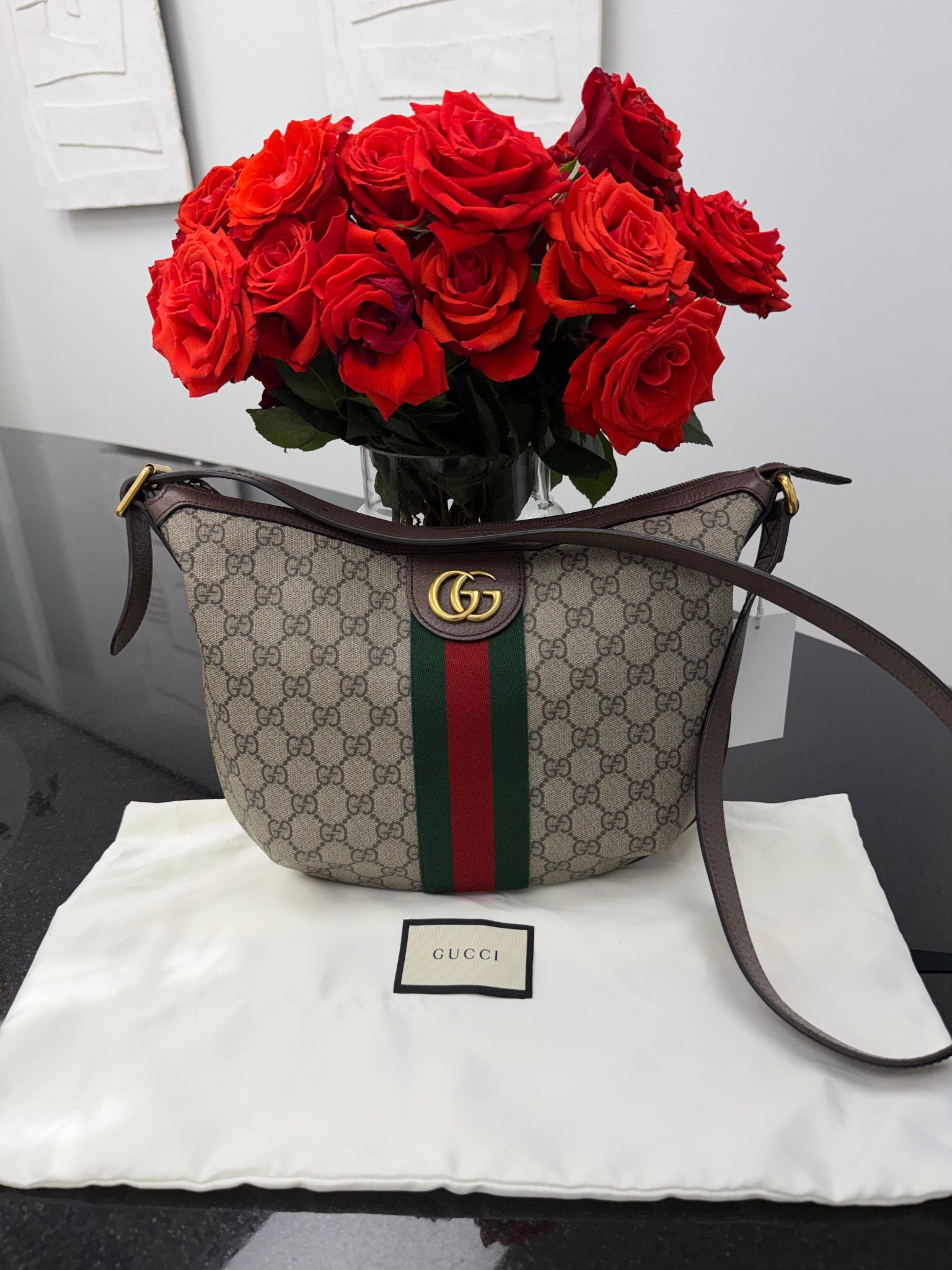 Gucci GG Supreme Ophidia Small Half Moon Hobo Shoulder Bag