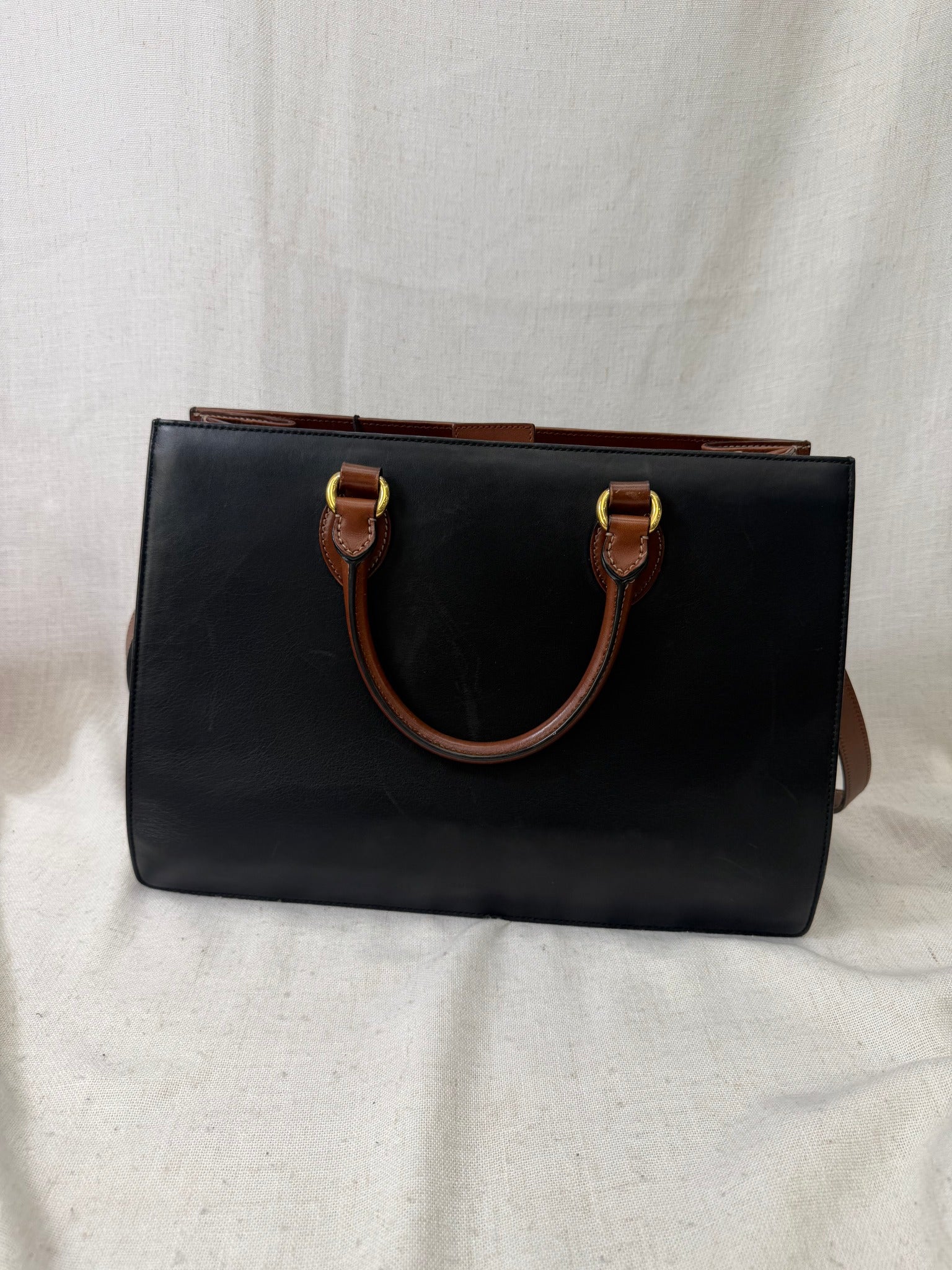 Gucci Black and Brown Leather Tote Bag