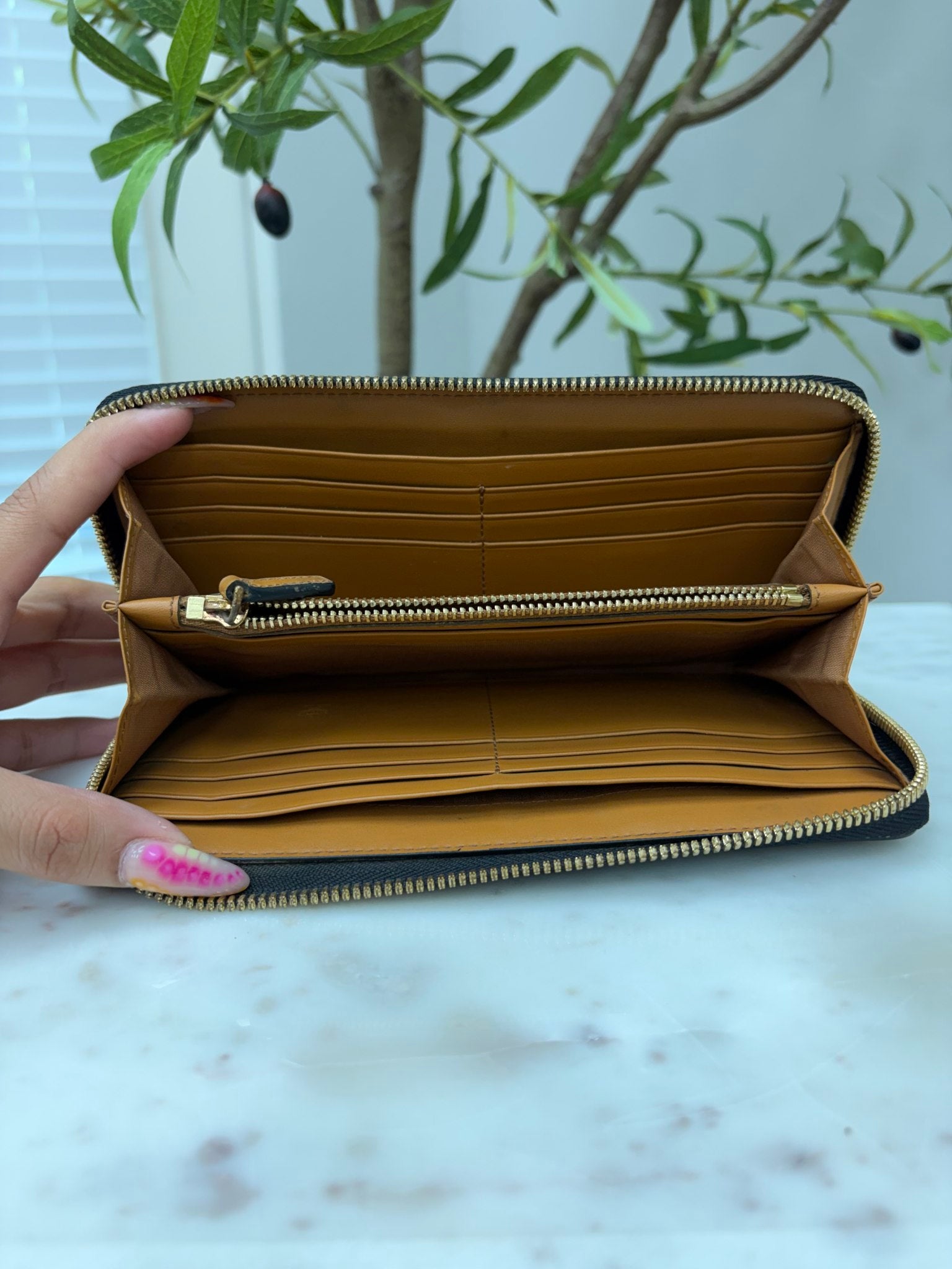 MCM Purple Coated Canvas Visetos Studded Zippy Wallet