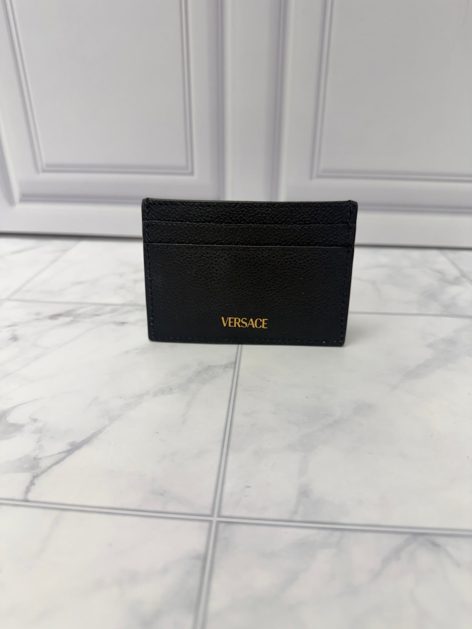 Versace Black Grained Leather Card Holder