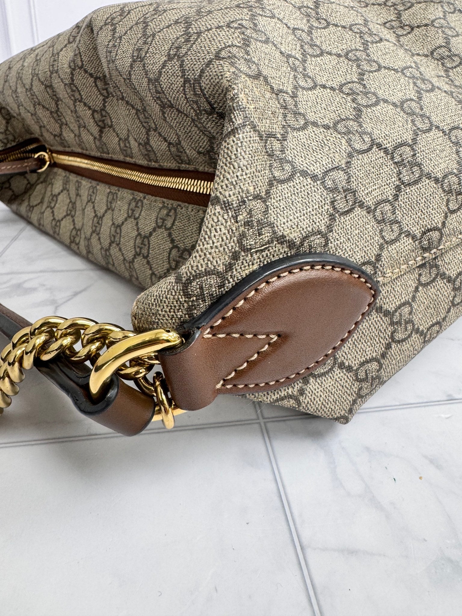 Gucci GG Supreme Coated Canvas Linea A Chain Hobo Shoulder Bag
