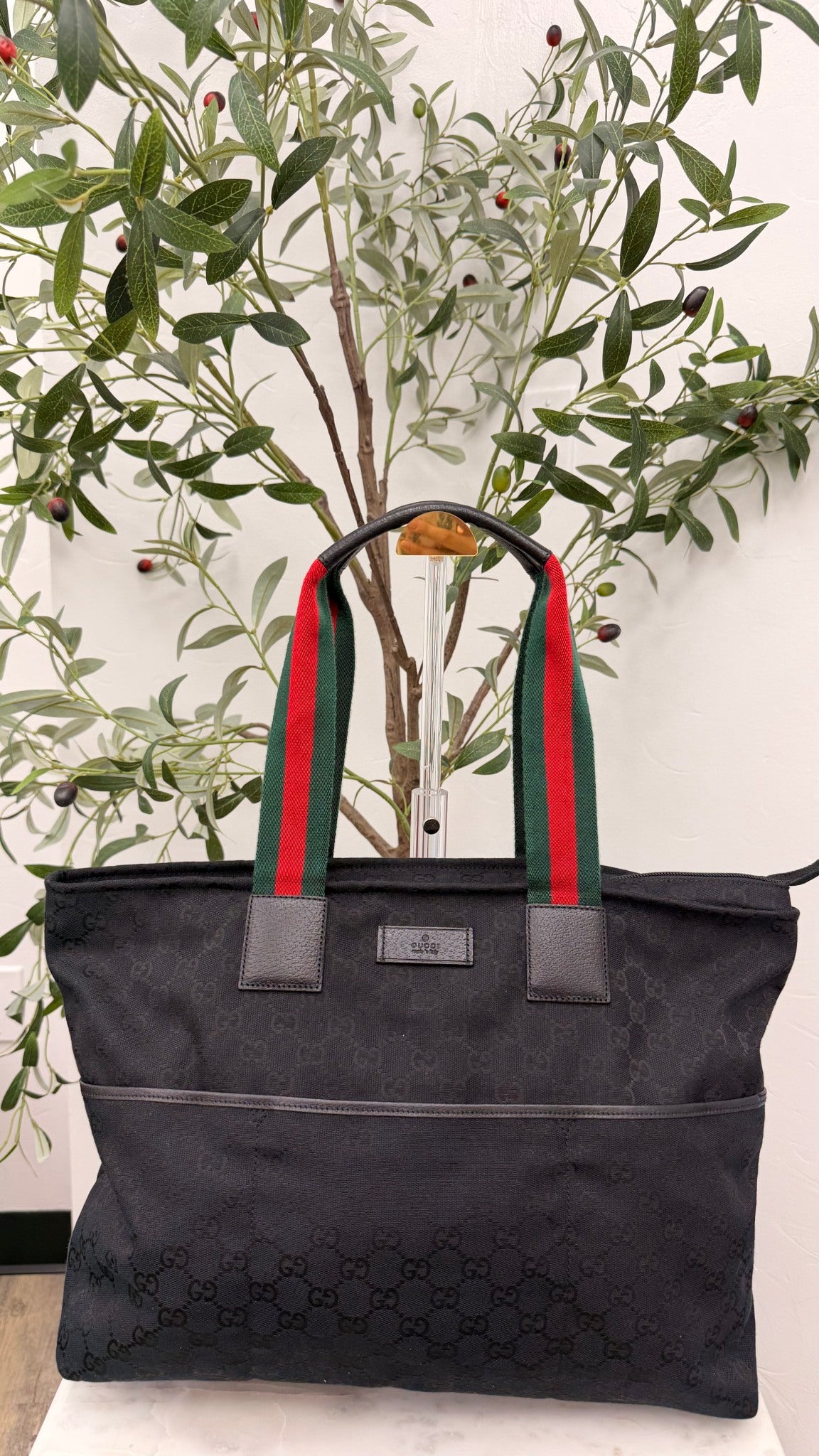 Gucci Black GG Canvas Web Handle Tote Bag